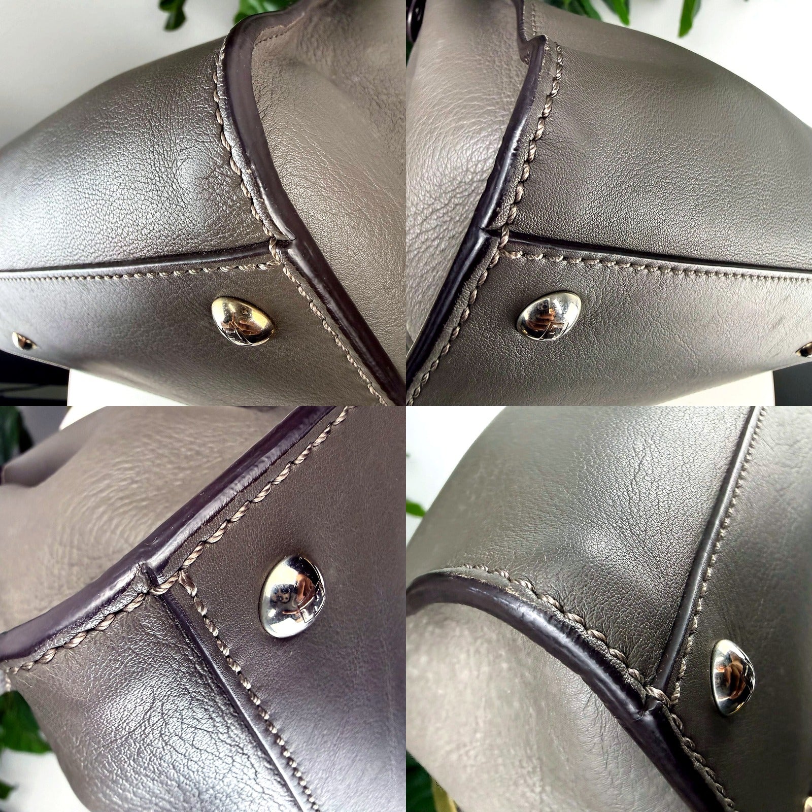 Fendi Peekaboo Taupe Leather Satchel Bag