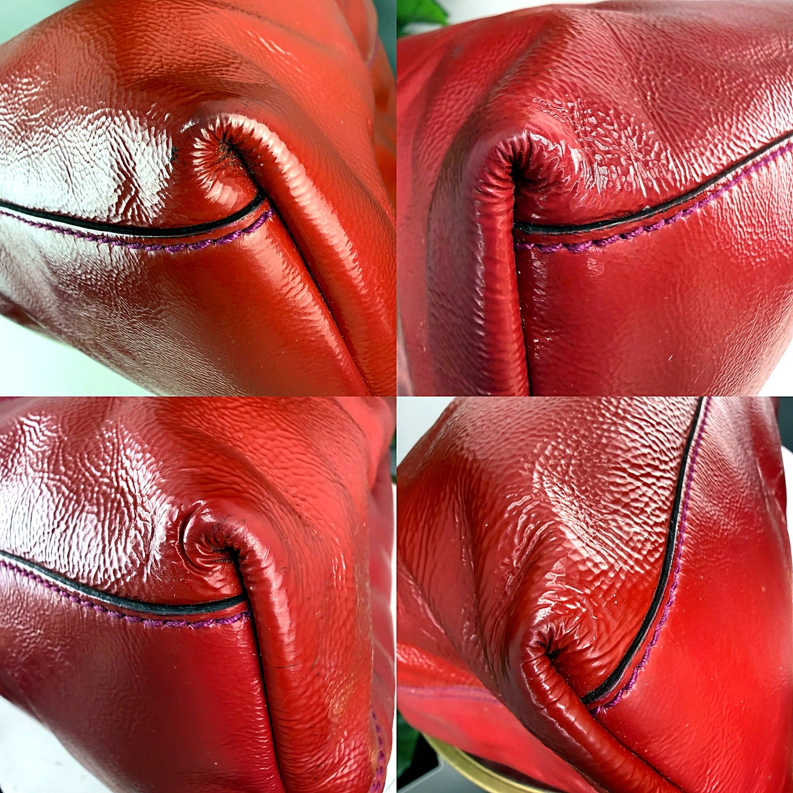 Authentic Gucci Soho Red Patent Leather Chain Tote - Fuchsia Interior, Tassel