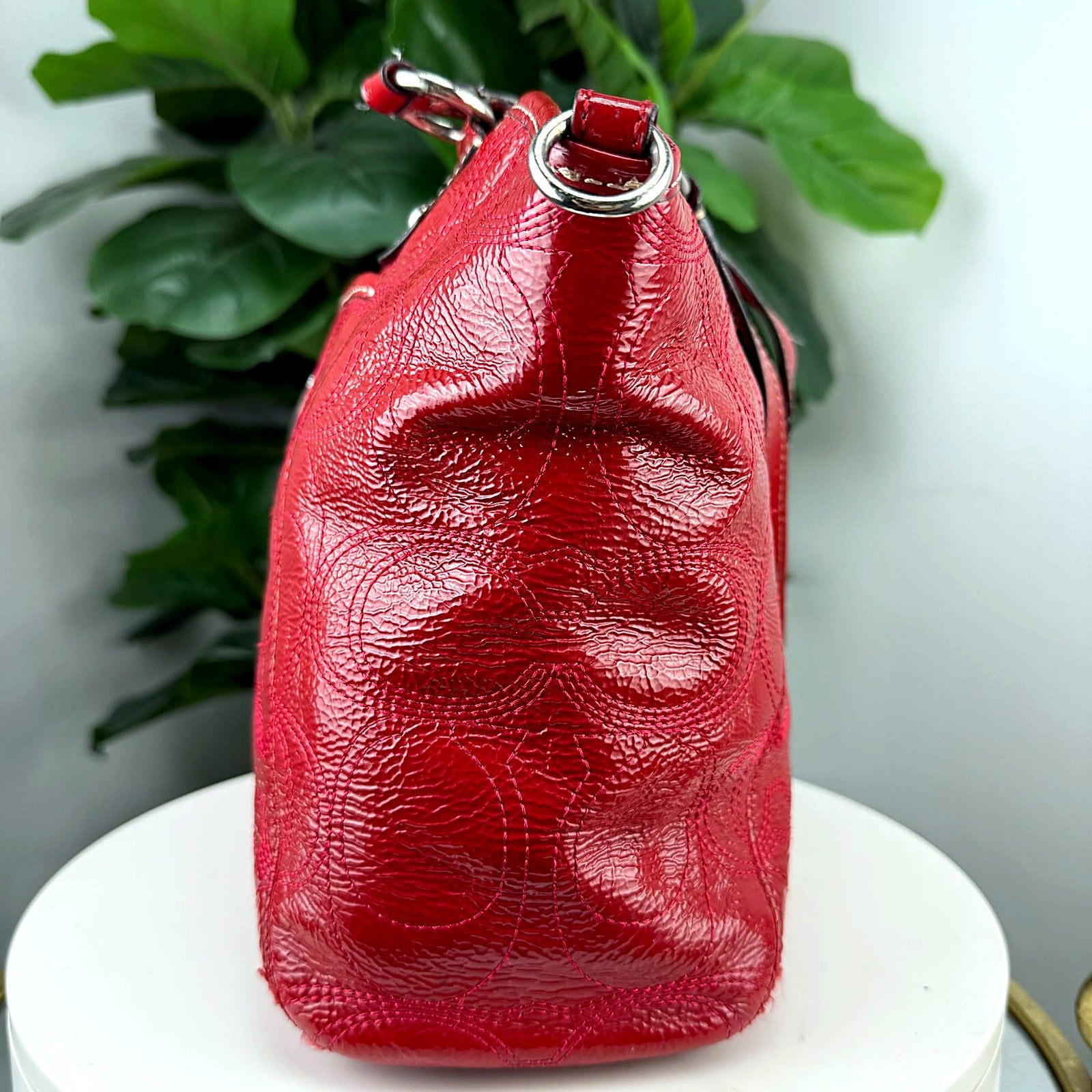 Authentic Coach Red Patent Leather Tote - COACH EST. 1941 Disc Logo