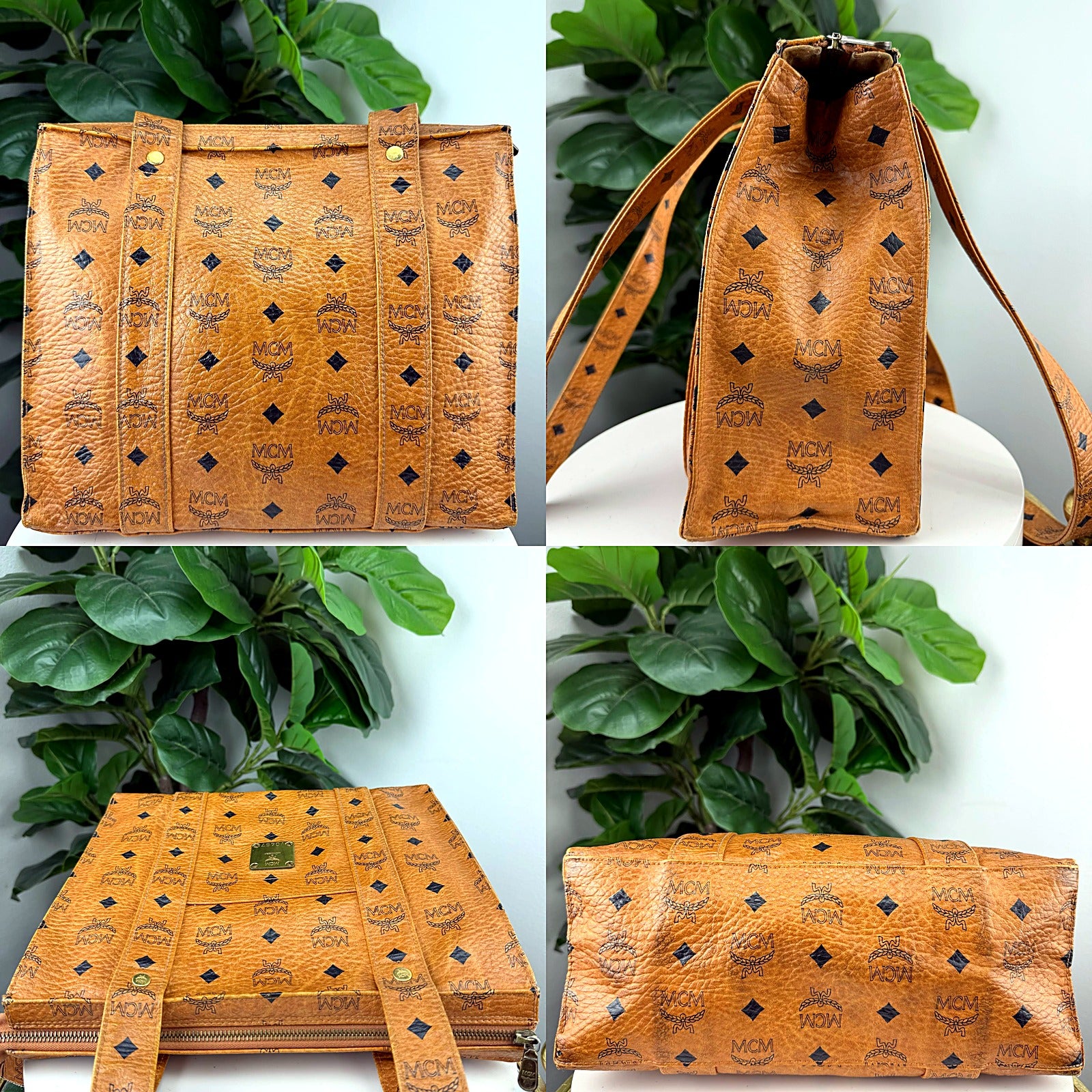 Authentic MCM Tan Visetos Tall Crossbody Tote - A0467