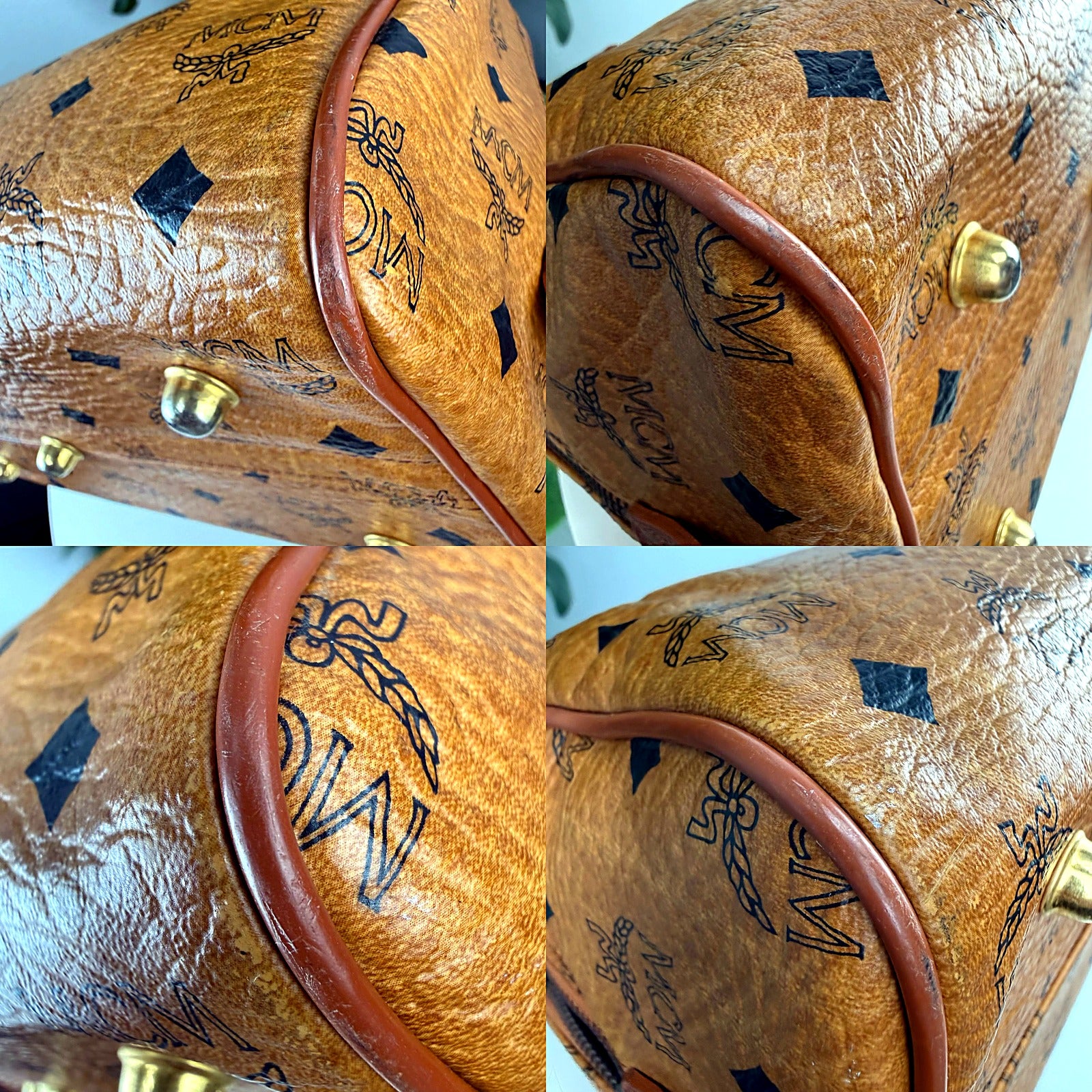 Authentic MCM Tan Visetos Speedy Bowling Bag - C6436