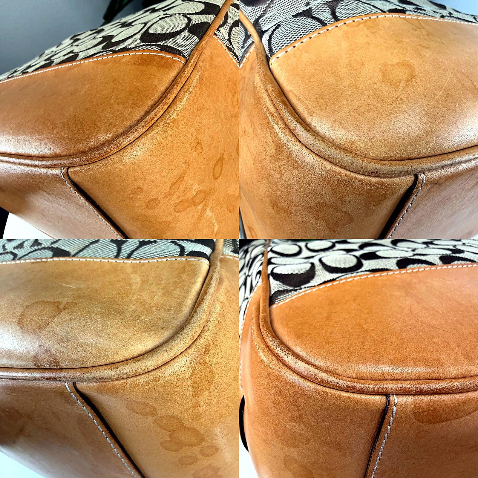 Authentic Coach Tan Signature Canvas Jacquard Tote - Leather Trim