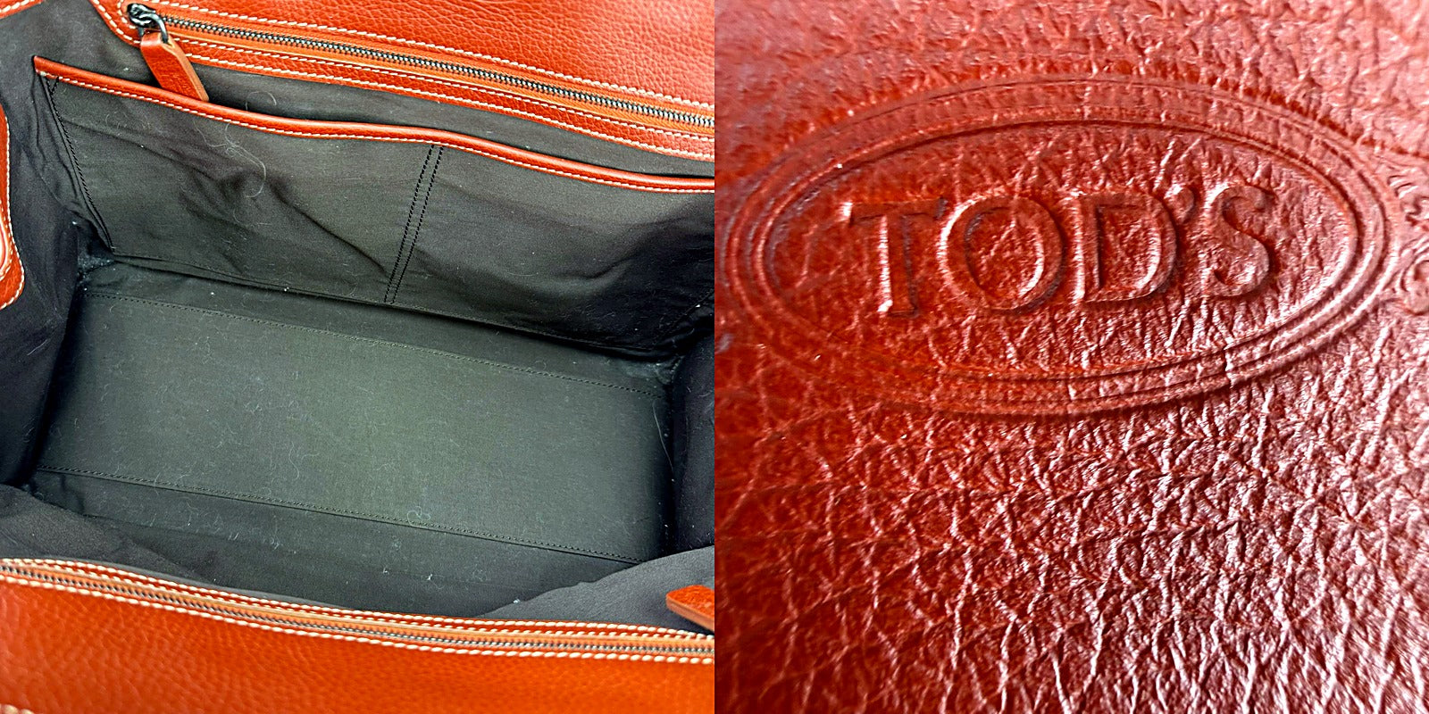 Authentic Tod's Red Pebbled Leather Tote - Oval Logo Plate