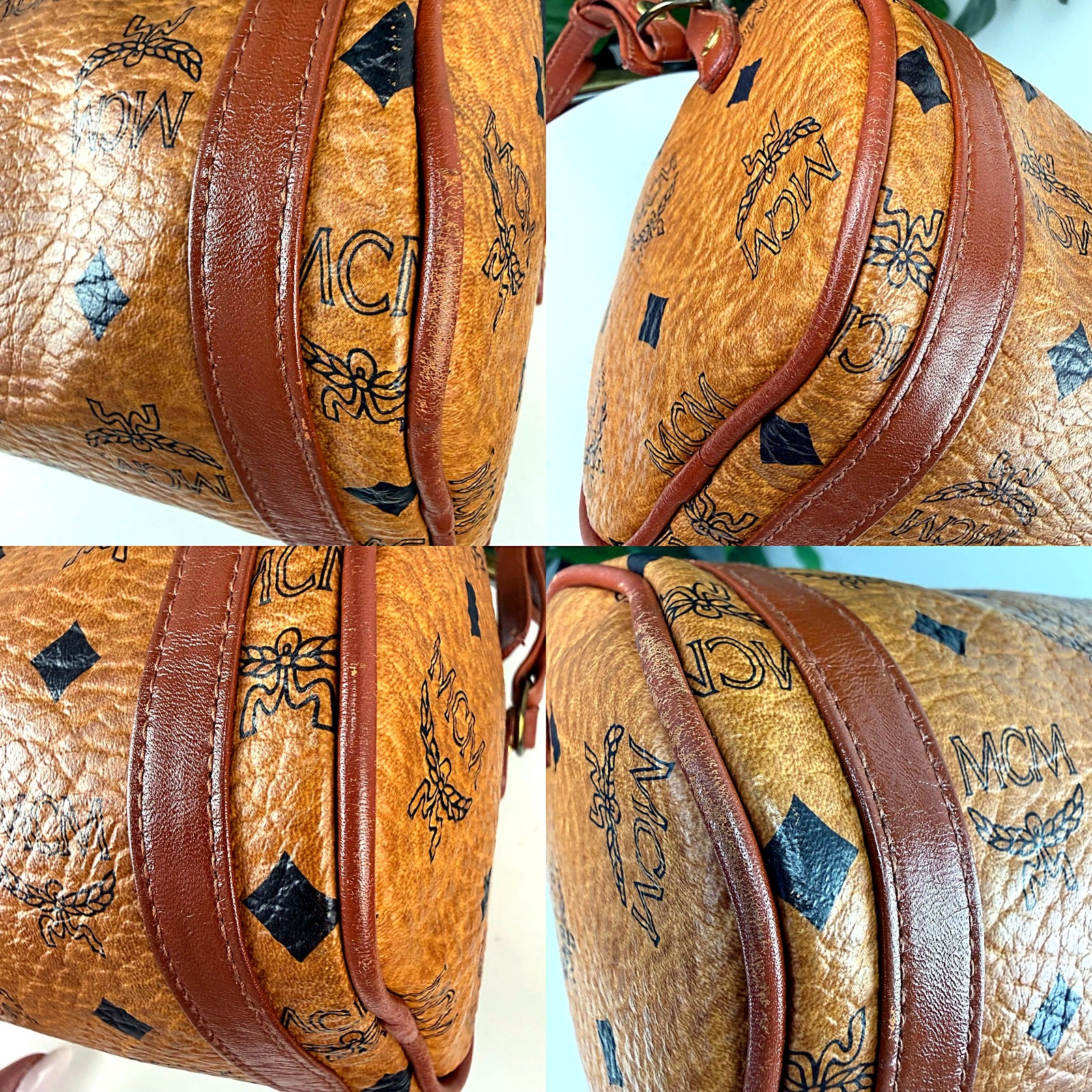 Authentic MCM Cognac Visetos Barrel Duffel Bag - 5343K