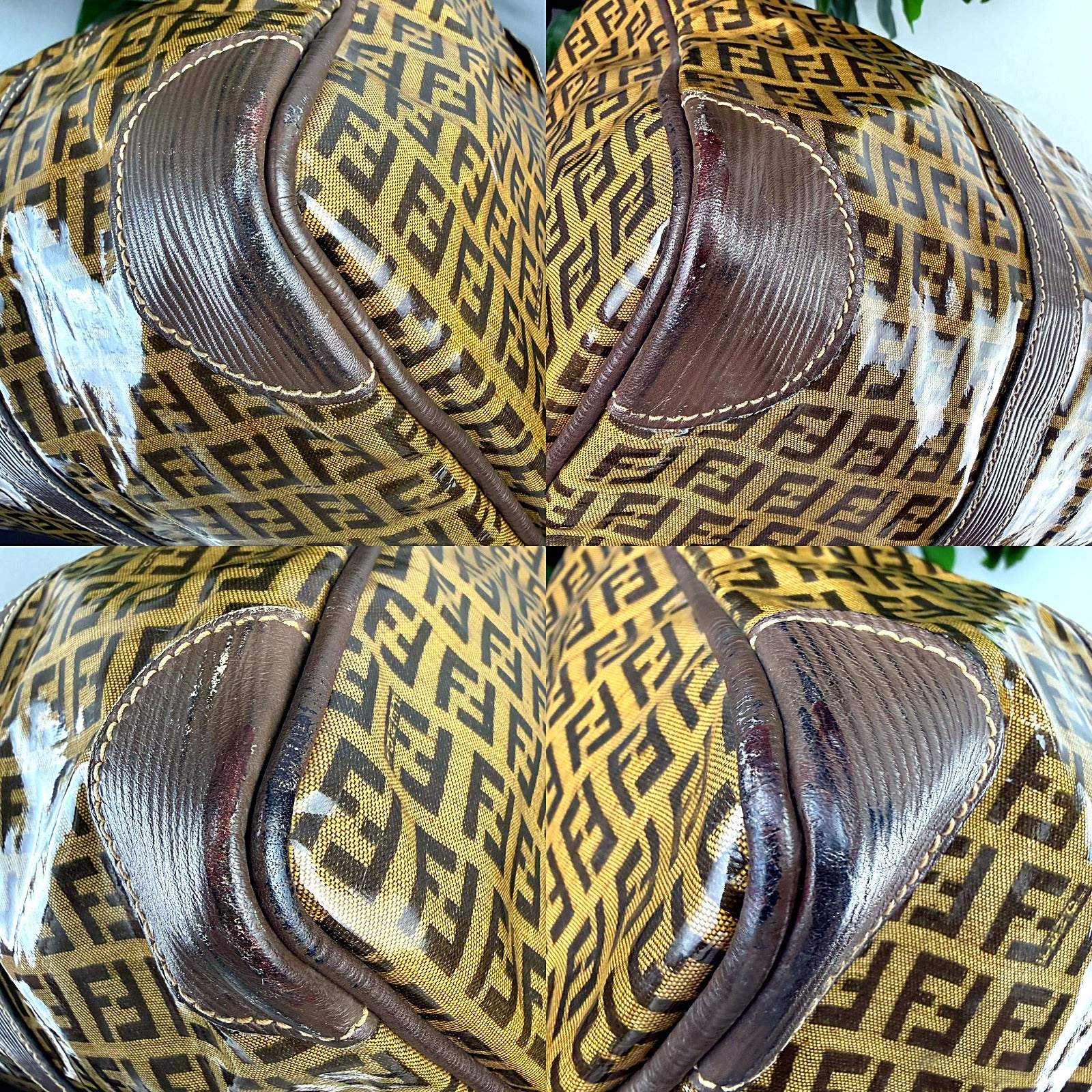 Fendi Zucchino Coated Canvas Boston Bag - Brown Leather Trim
