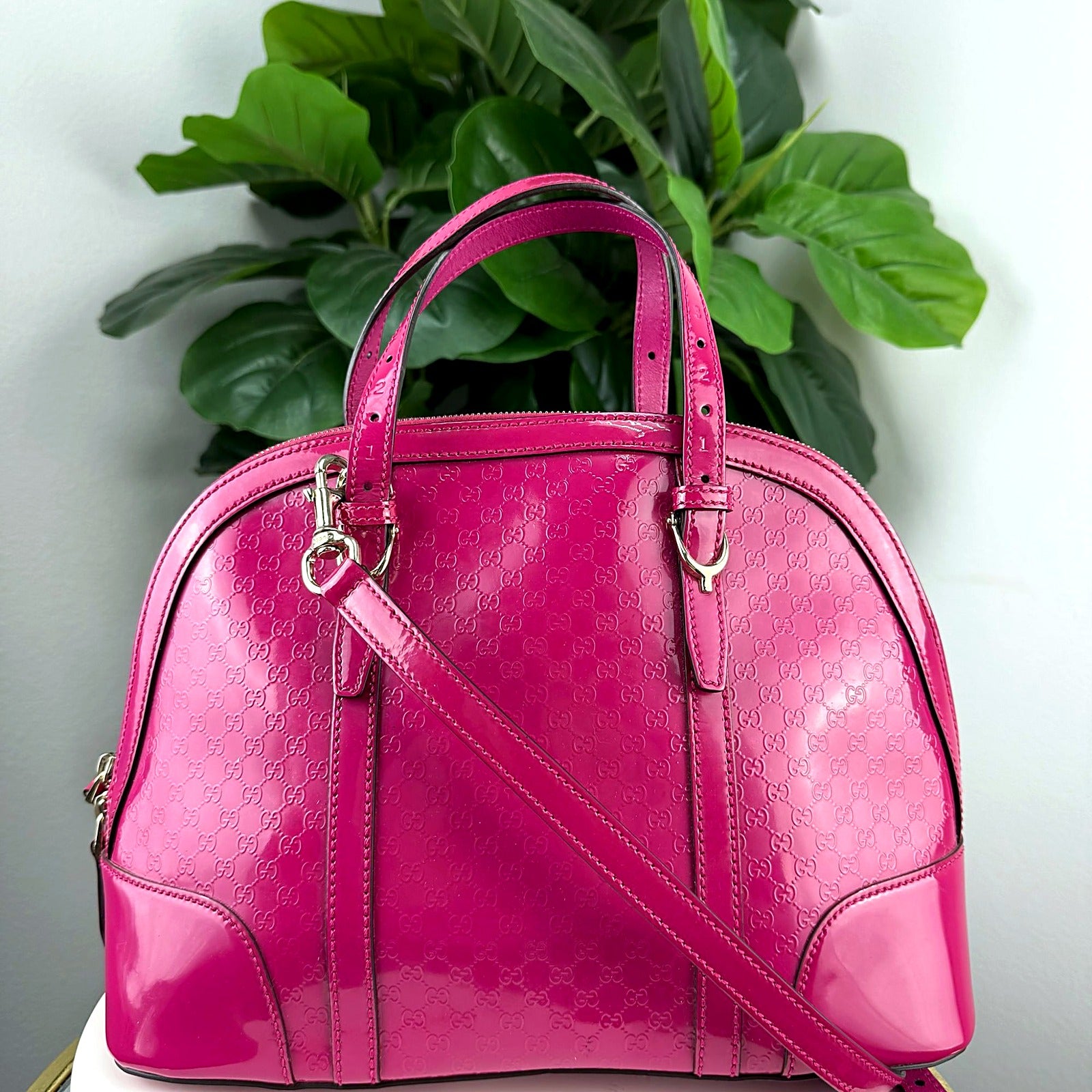 Gucci Microguccissima Fuchsia Patent Leather Dome Satchel
