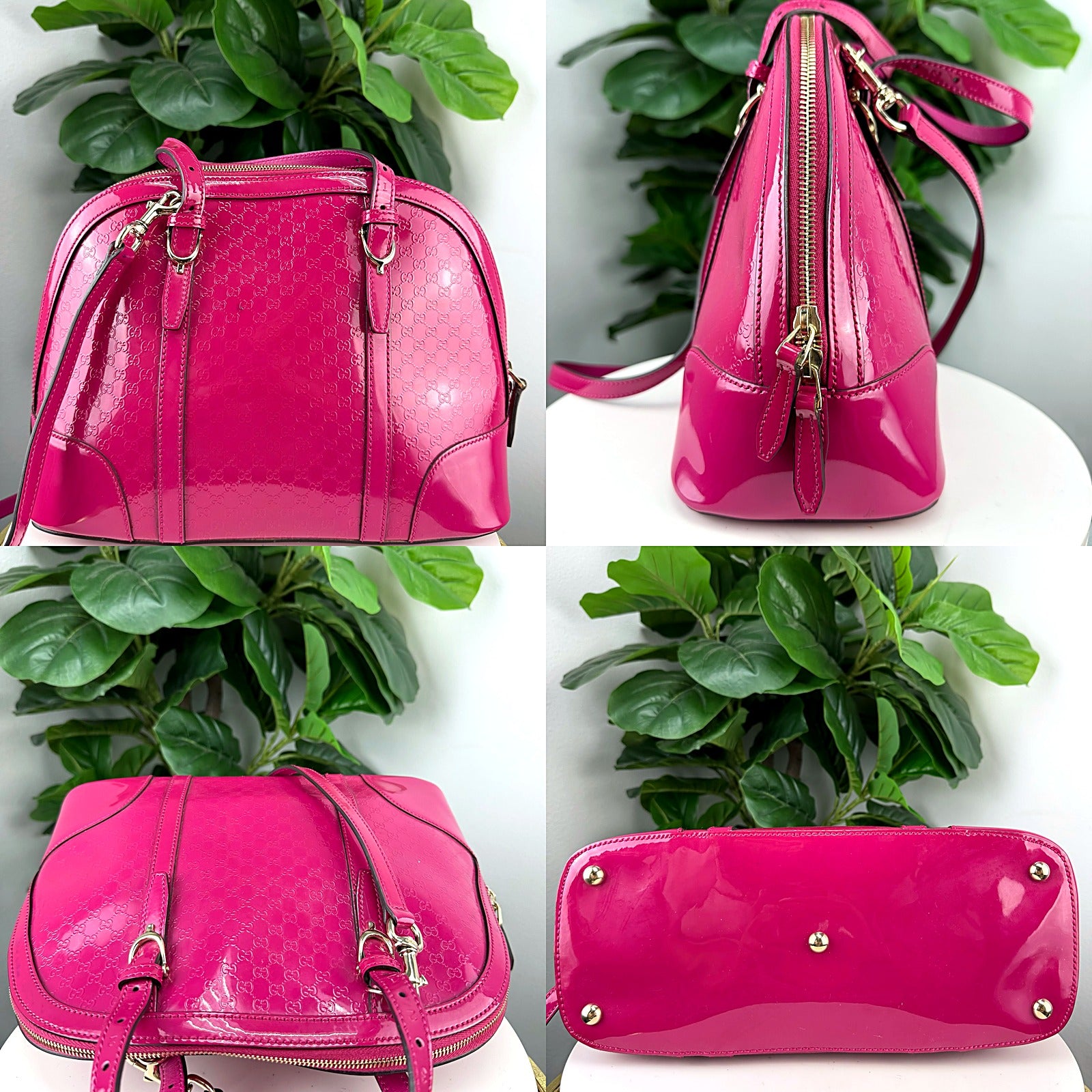 Gucci Microguccissima Fuchsia Patent Leather Dome Satchel