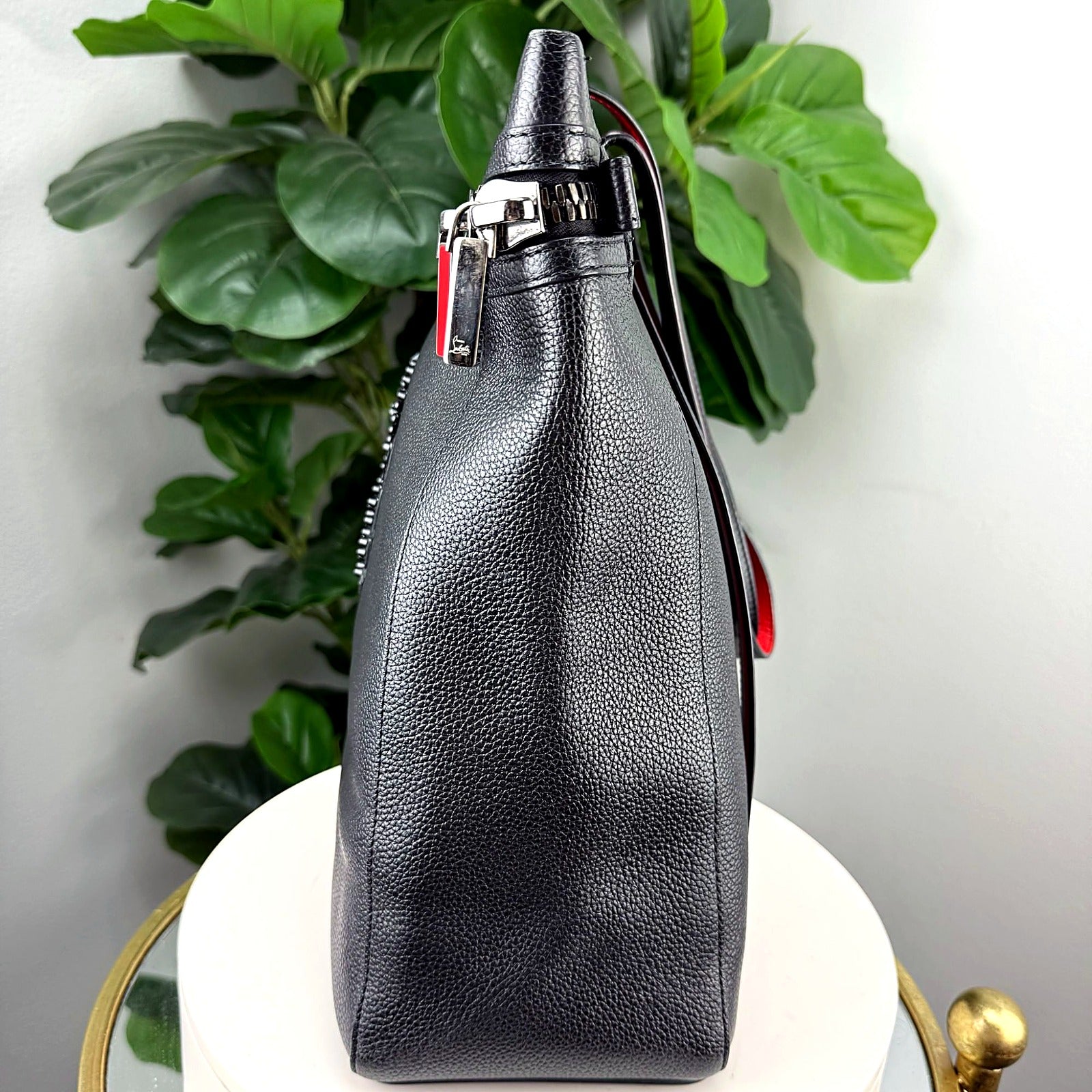 Authentic Christian Louboutin Black Leather Crest Convertible Backpack Tote Bag