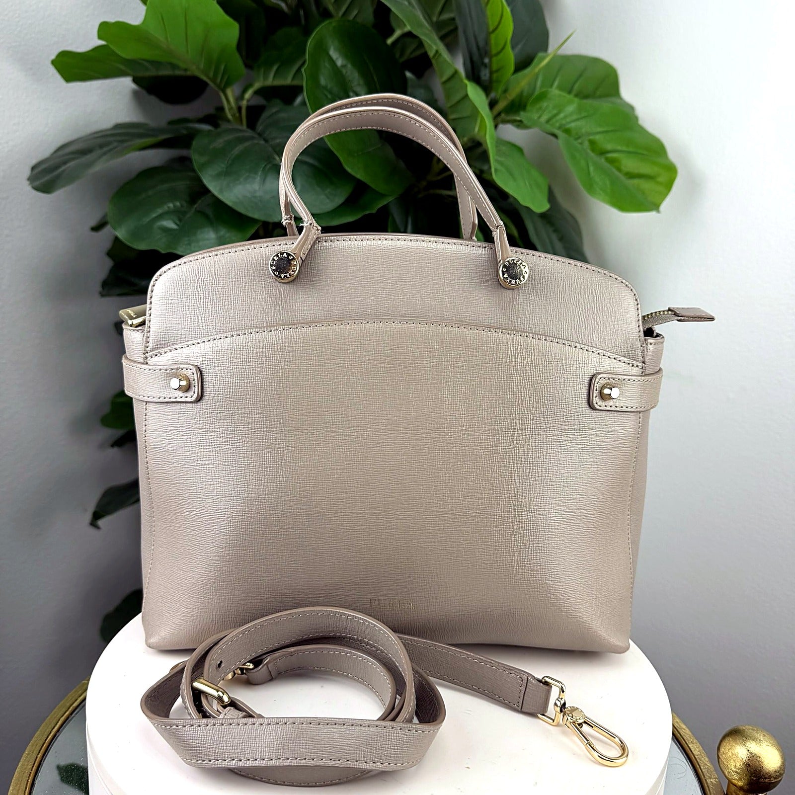 Furla Taupe Saffiano Satchel - front