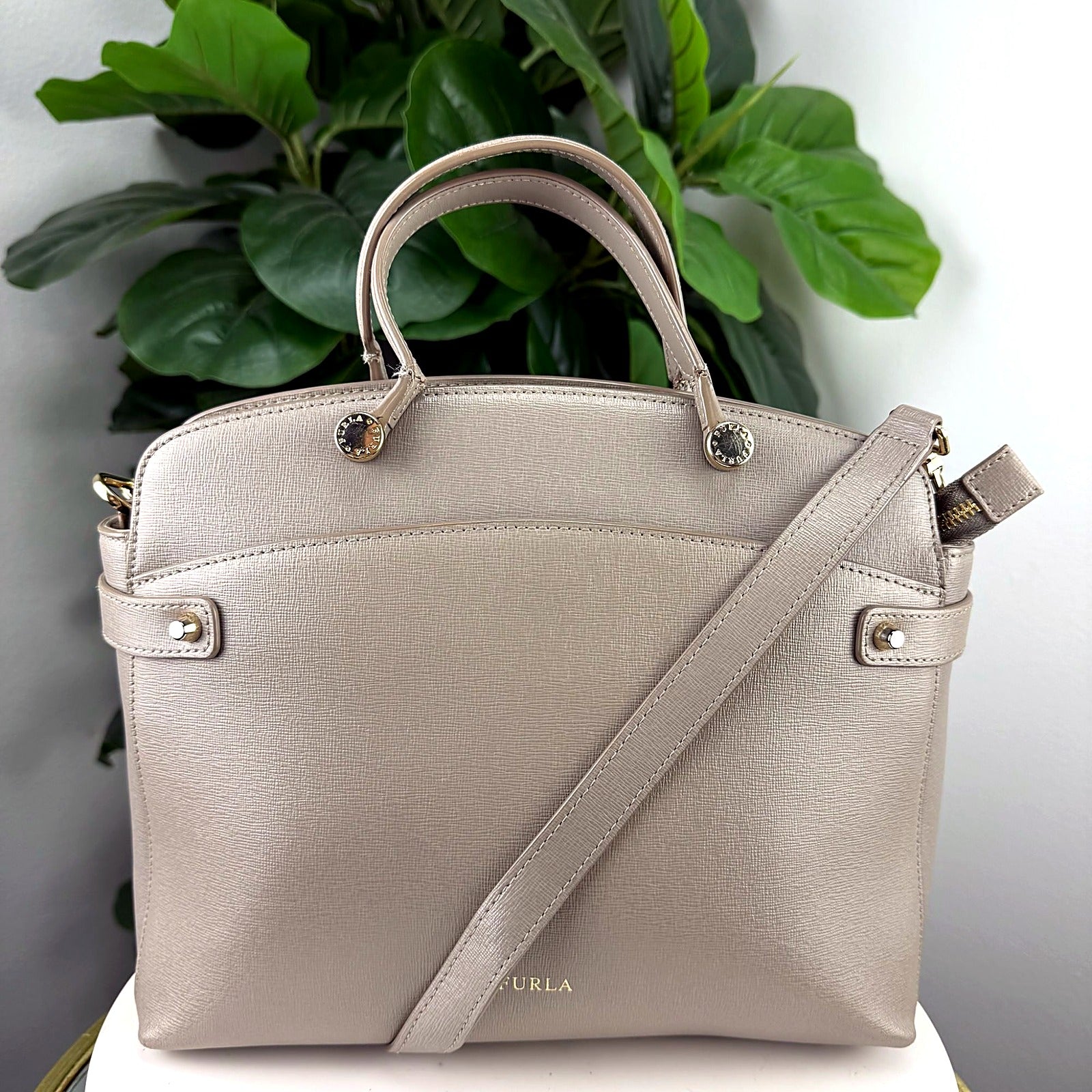 Furla Taupe Saffiano Satchel - back