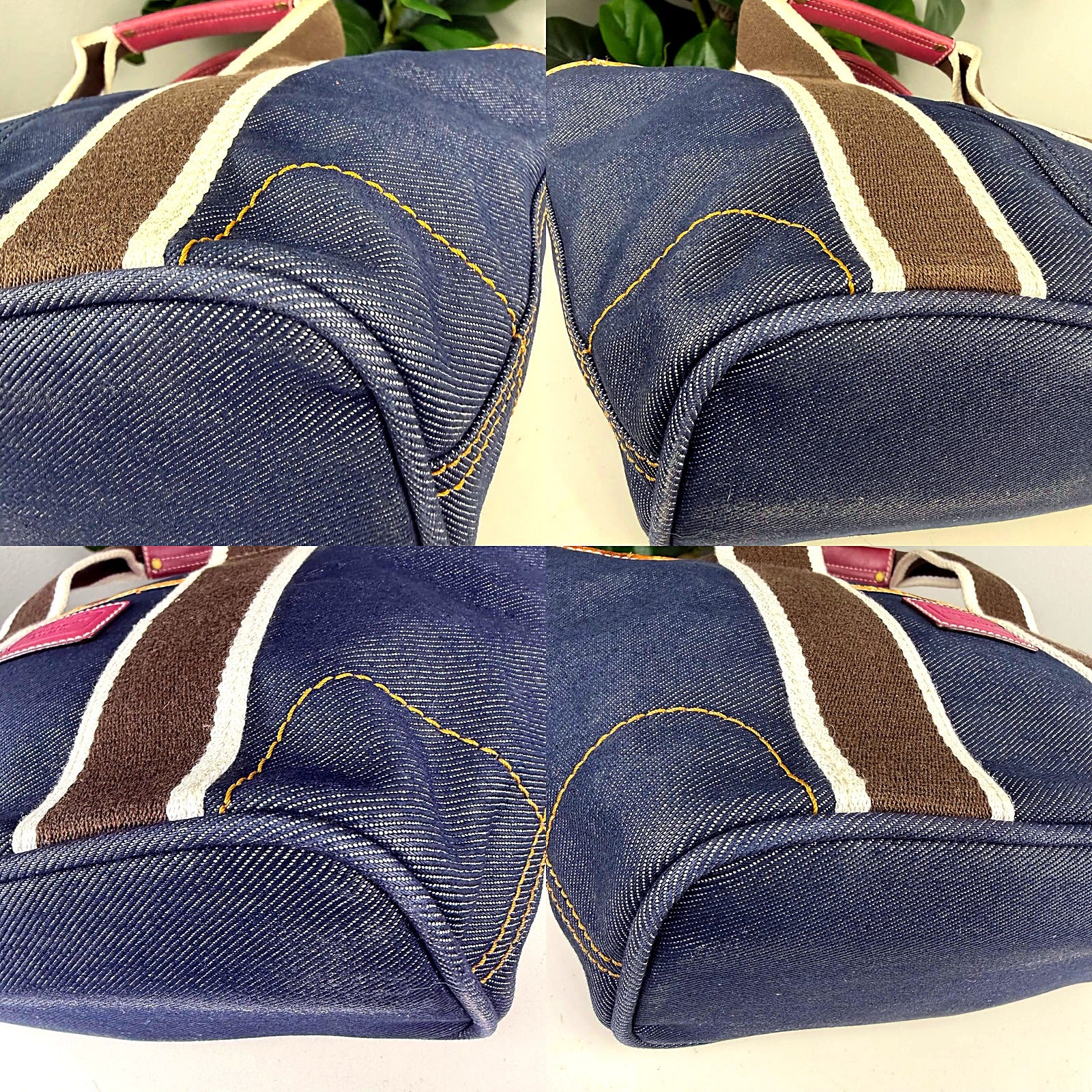 Authentic Vintage Coach Denim Tote Bag with Pink Leather Trim