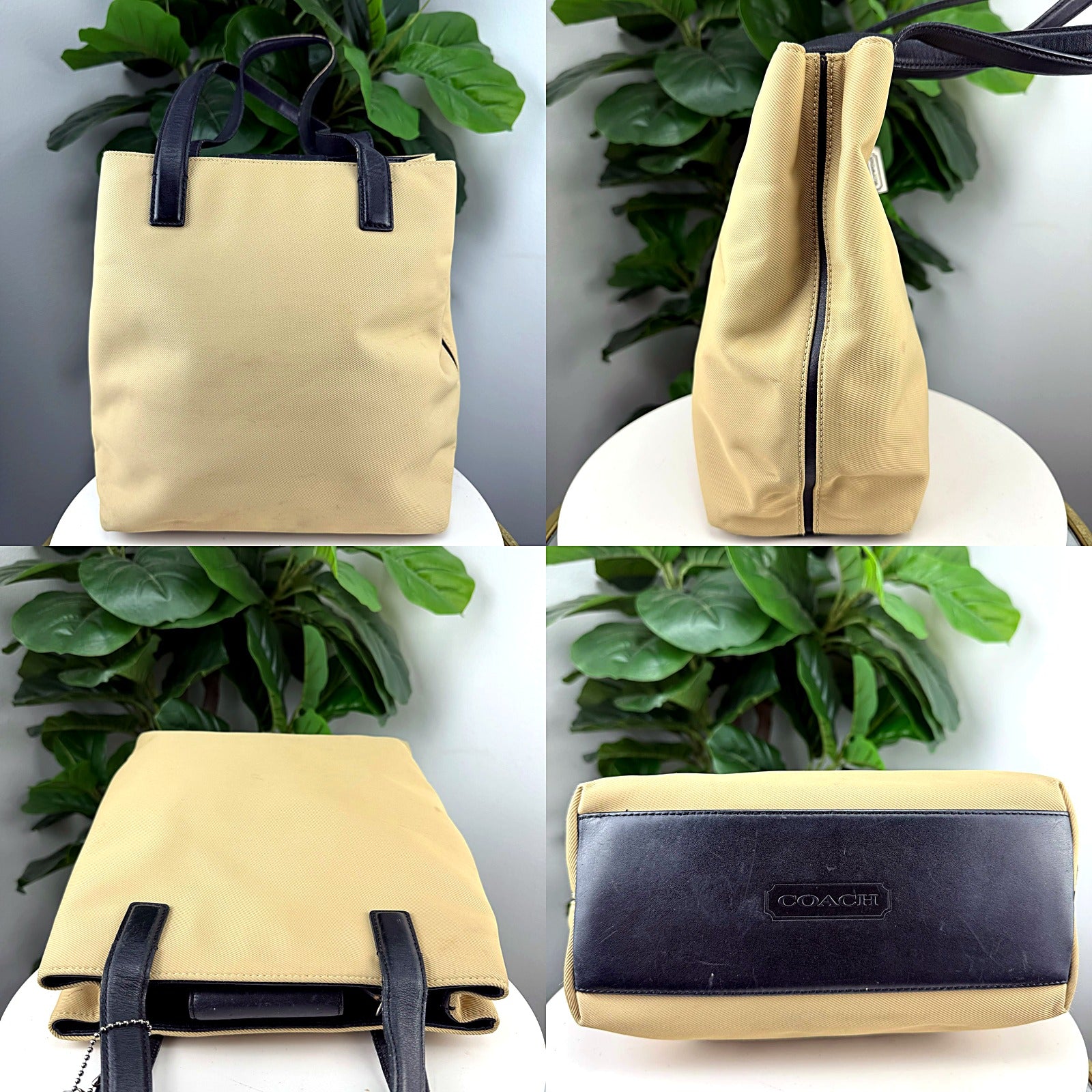 Coach khaki nylon twill tote detail grid 1