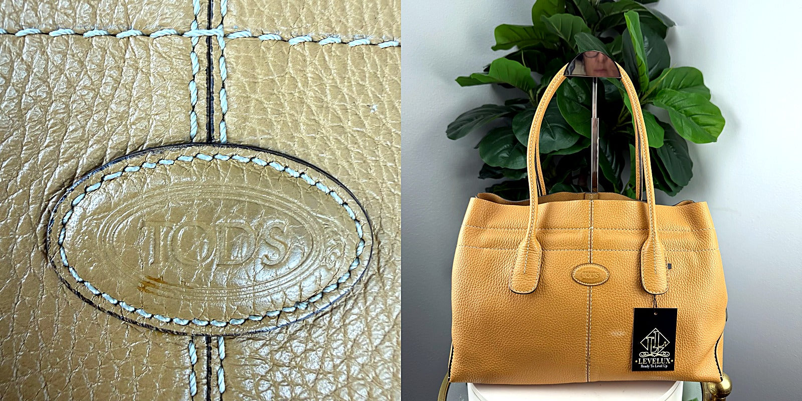 Tod's tan pebbled leather tote pair view
