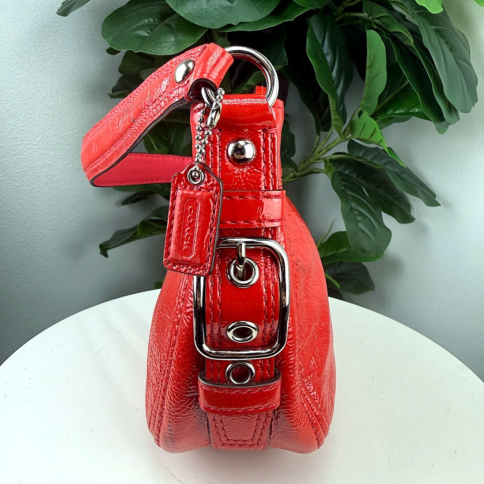 Coach red patent leather Zoe hobo back