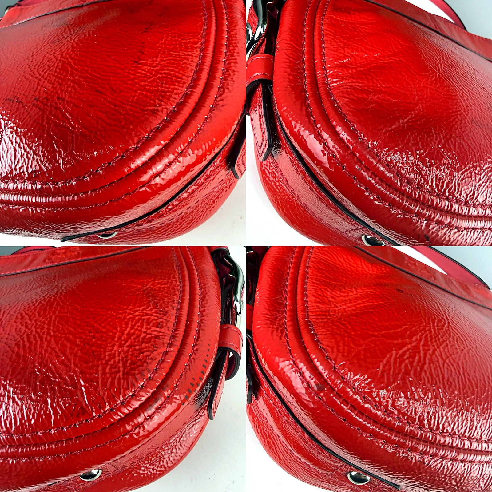 Coach red patent leather Zoe hobo detail grid 2