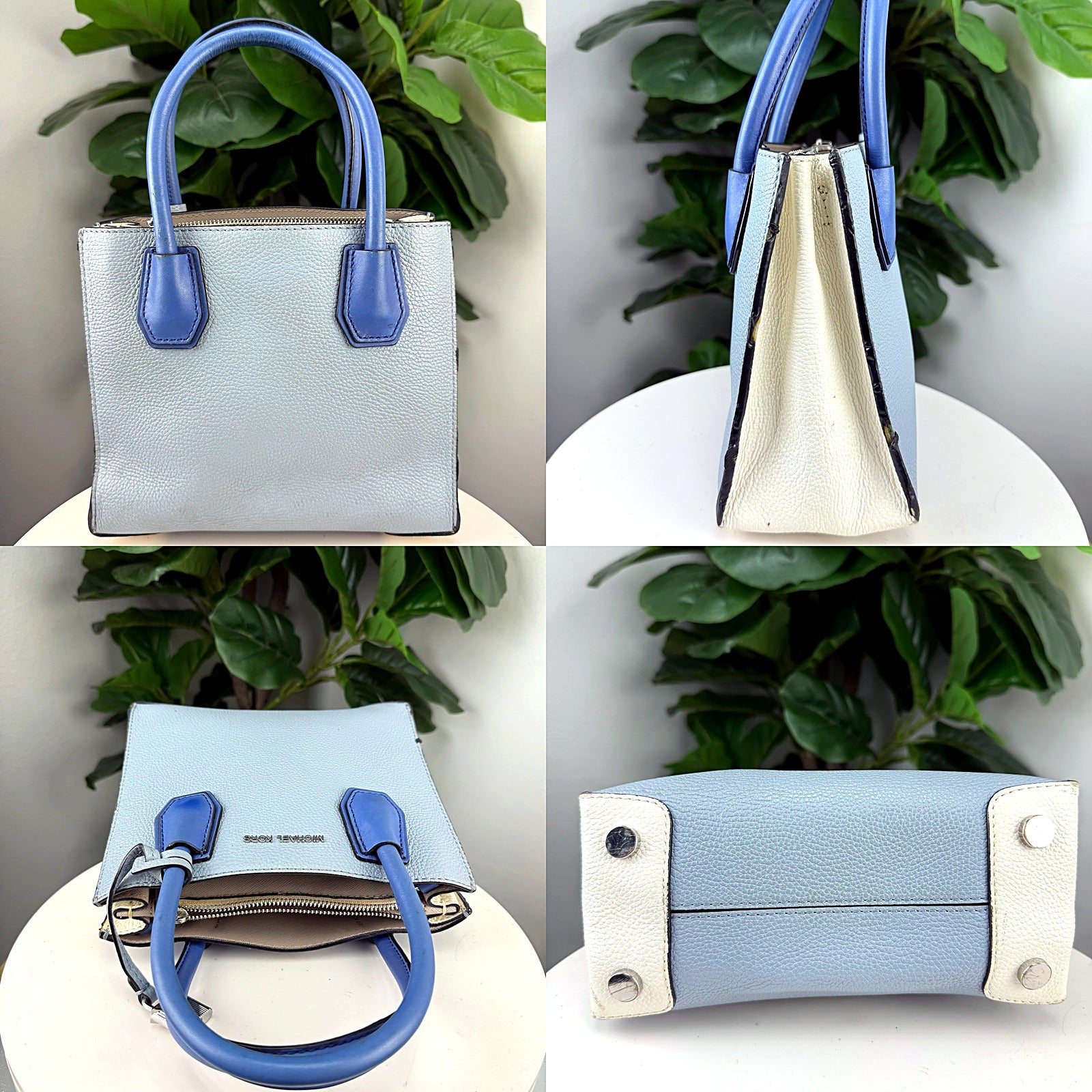 Michael Kors Mercer light blue tote detail grid 1