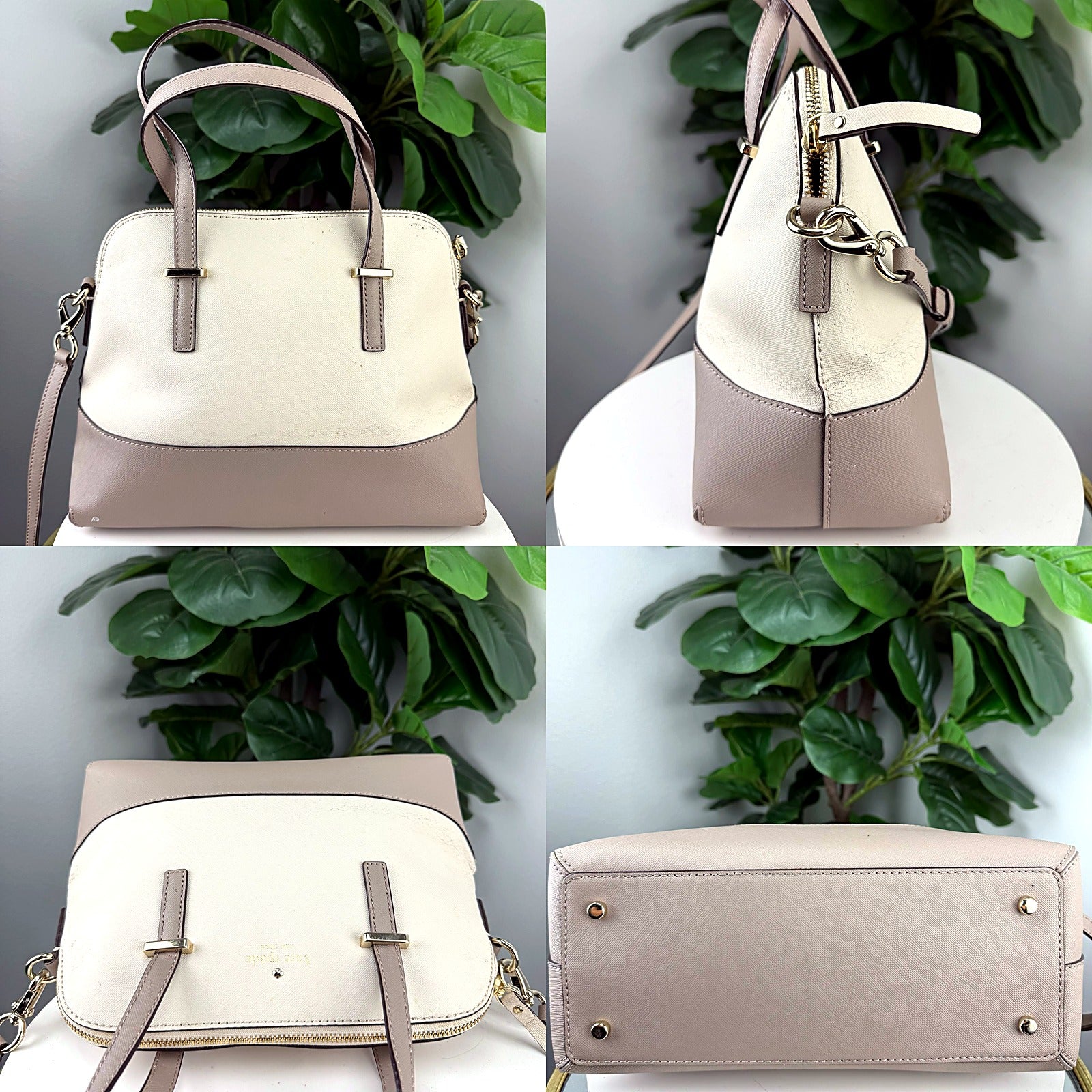 Kate Spade cream colorblock saffiano dome satchel detail grid 1