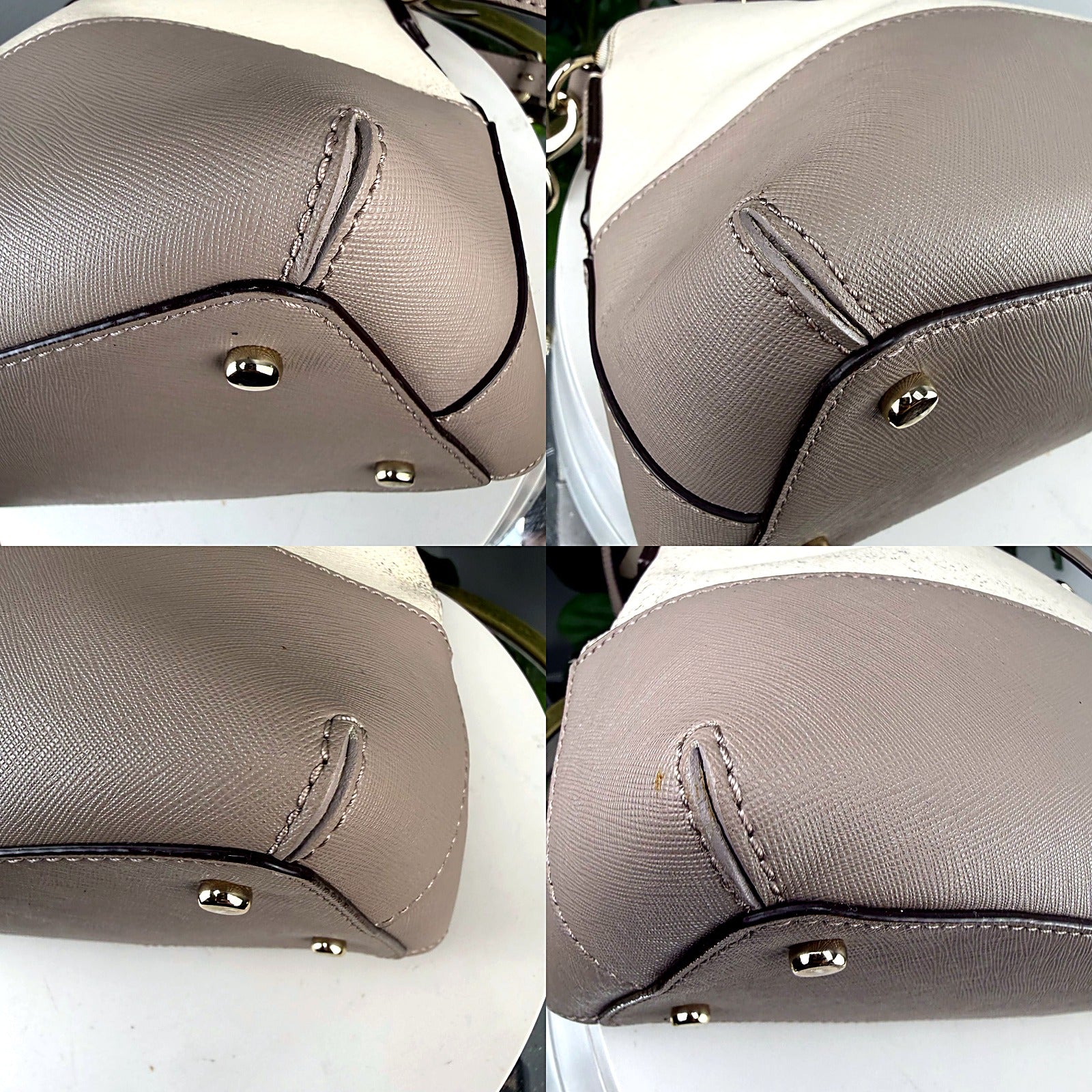 Kate Spade cream colorblock saffiano dome satchel detail grid 2
