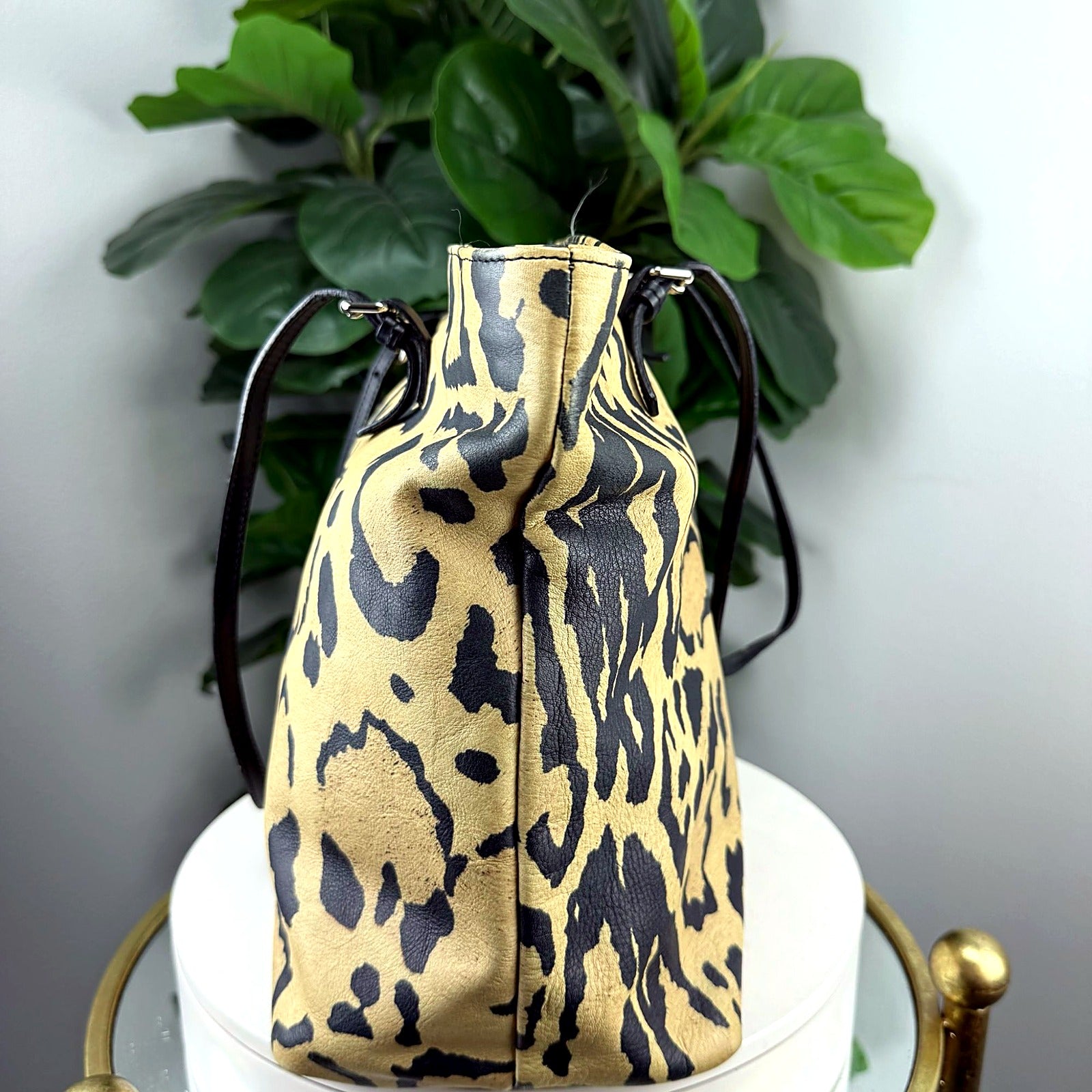 Furla leopard print calf hair tote back