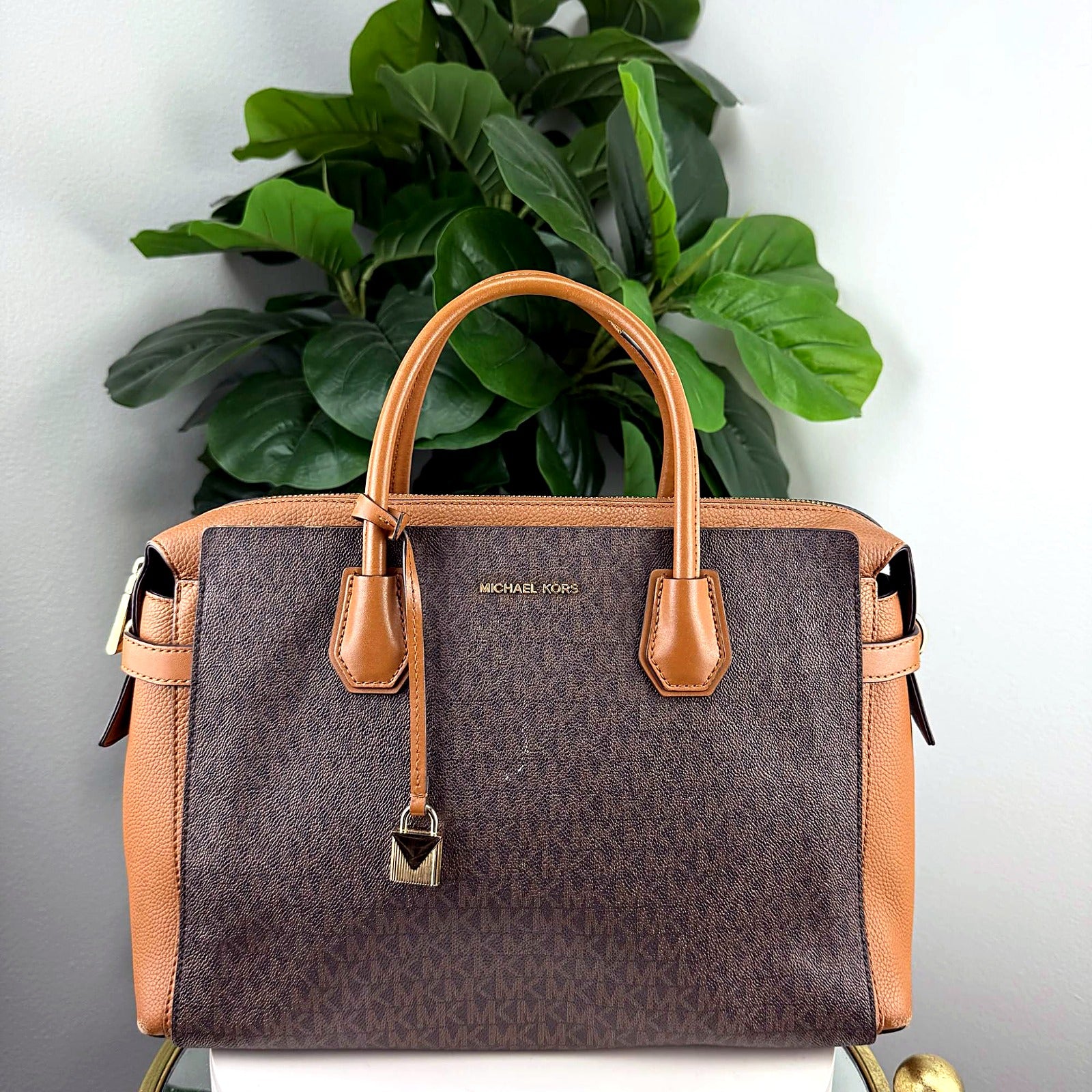 Michael Kors Mercer brown logo satchel front