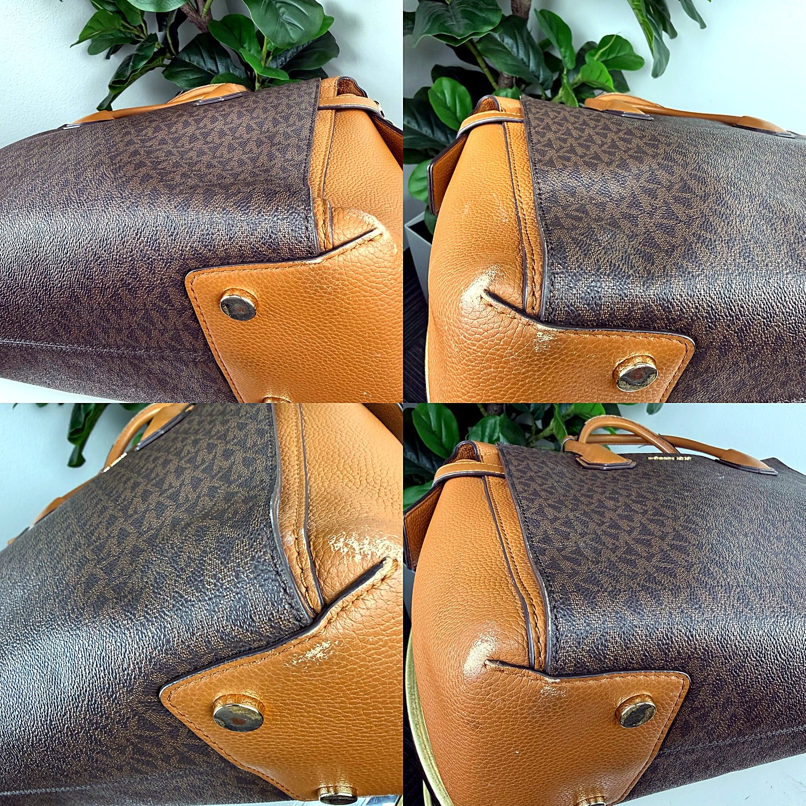 Michael Kors Mercer brown logo satchel detail grid 2