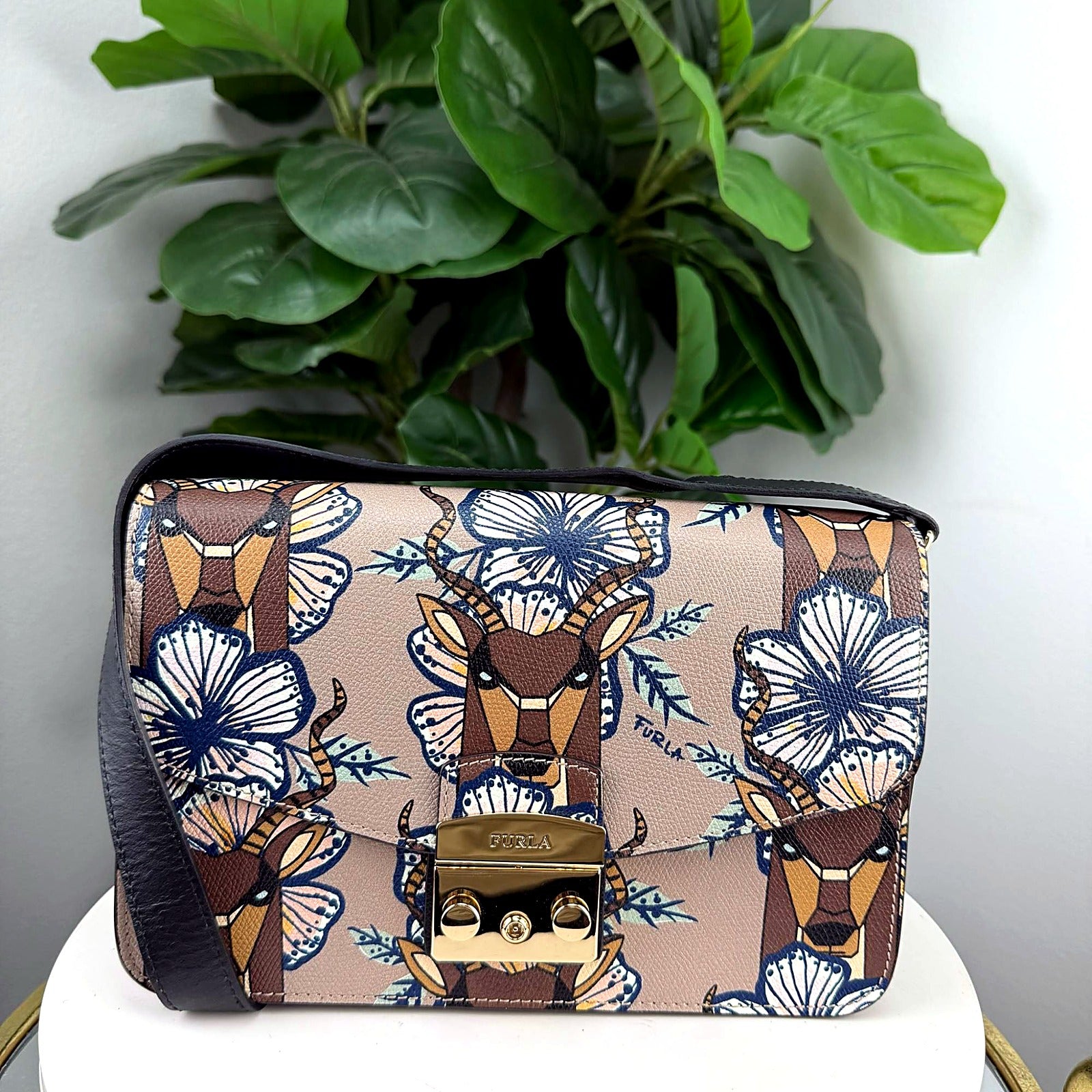 Furla Metropolis antelope butterfly print crossbody front