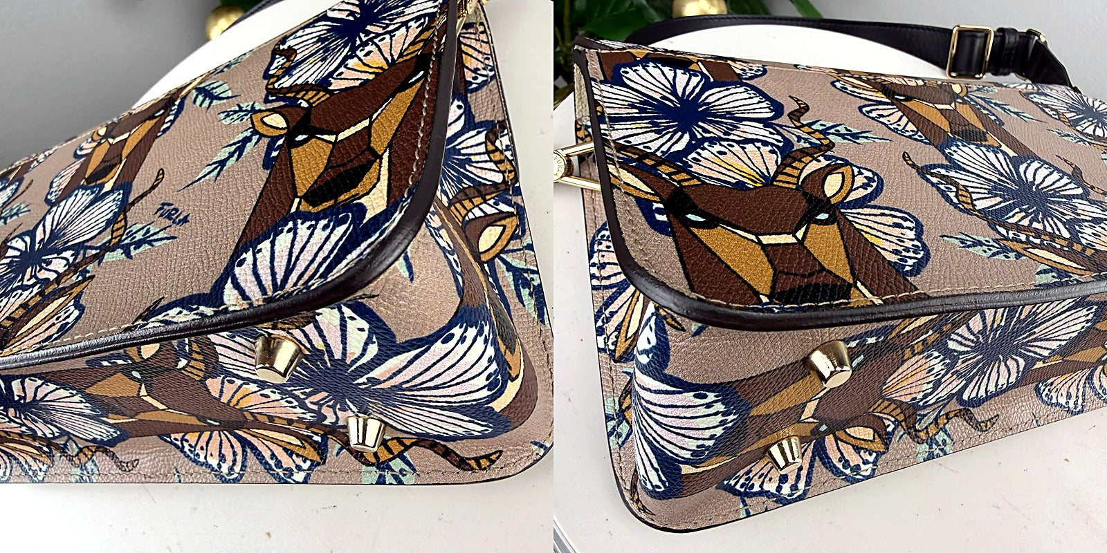 Furla Metropolis antelope butterfly print crossbody pair view