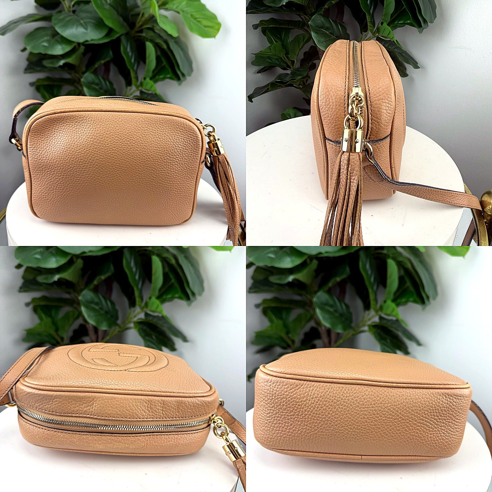 Gucci Soho disco crossbody tan detail grid 1