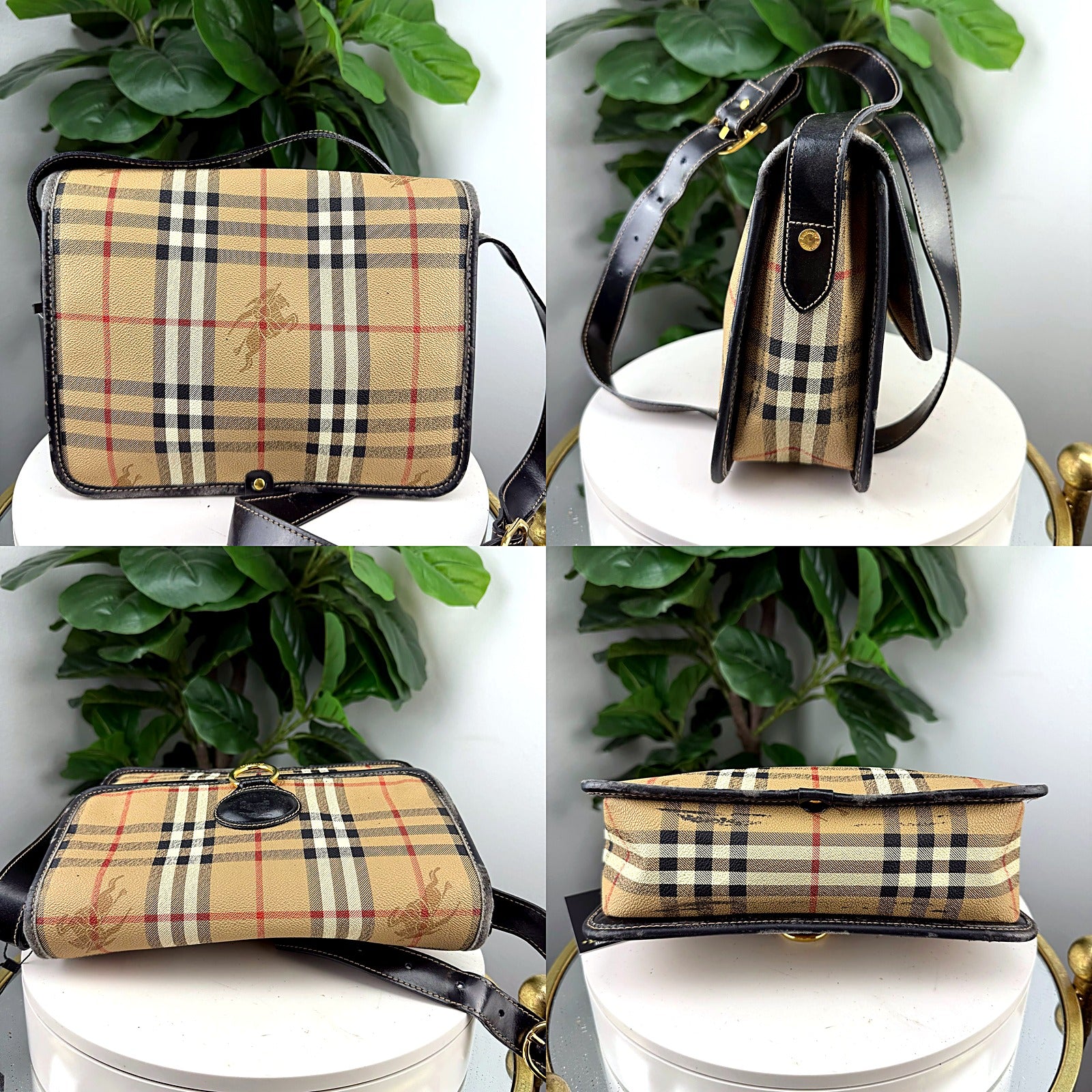 Vintage Burberrys of London Haymarket check crossbody detail grid 1
