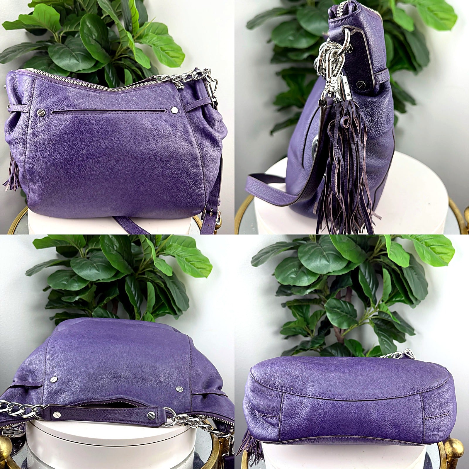 Authentic Michael Kors Purple Pebbled Leather Hobo Bag
