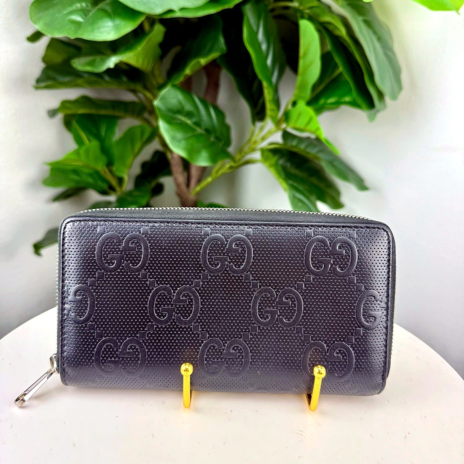 Authentic Gucci GG Embossed Monogram Leather Zip Wallet - back