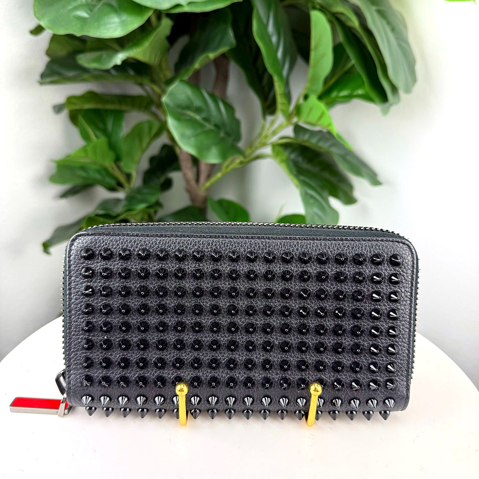 Authentic Christian Louboutin Spike-Studded Leather Zip Wallet - back