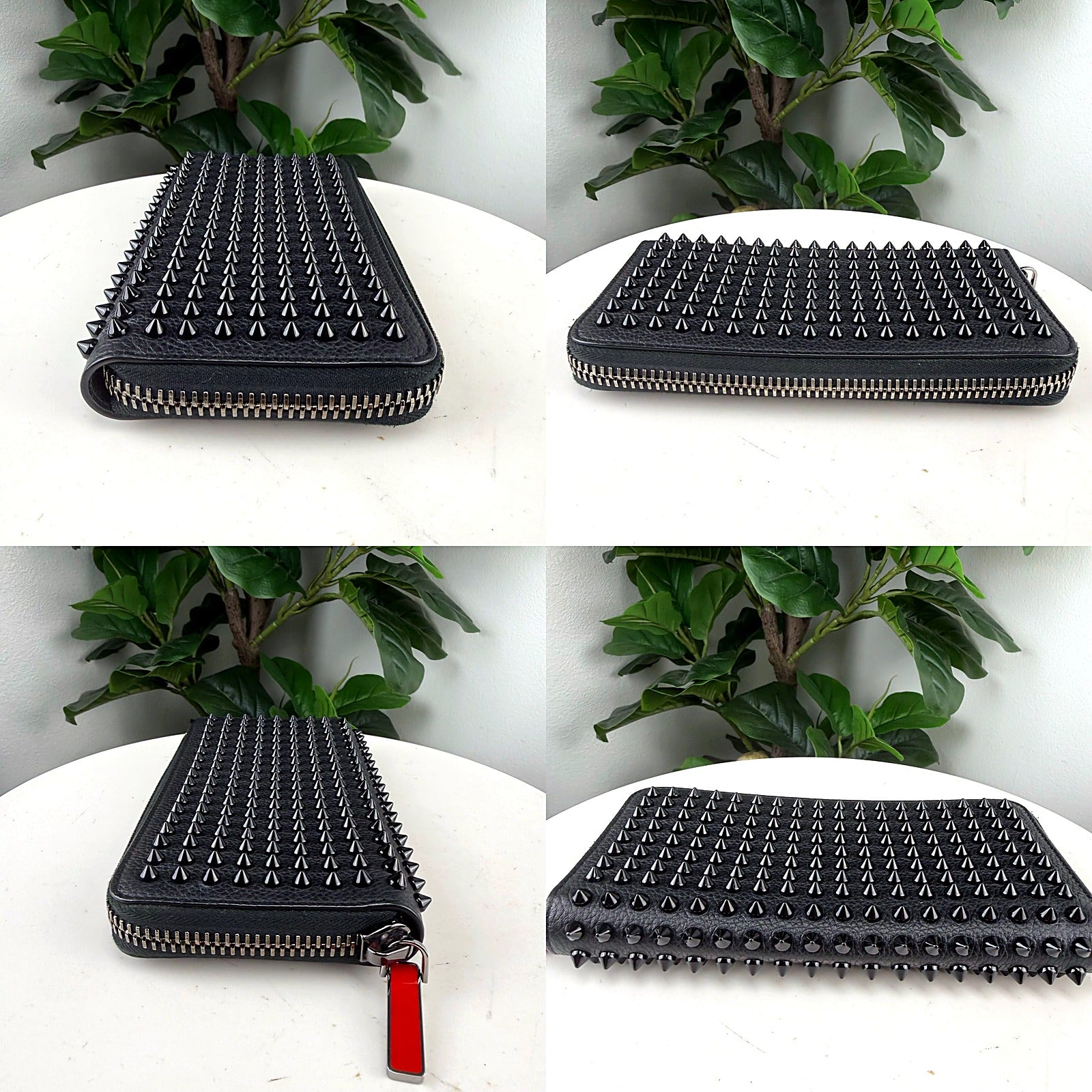 Authentic Christian Louboutin Spike-Studded Leather Zip Wallet - detail grid 1