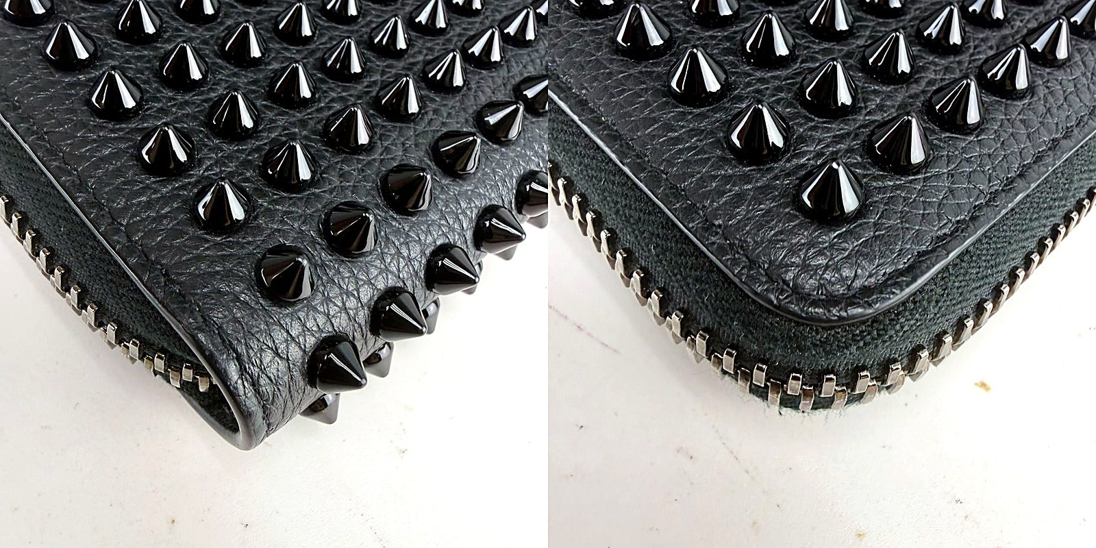 Authentic Christian Louboutin Spike-Studded Leather Zip Wallet - pair