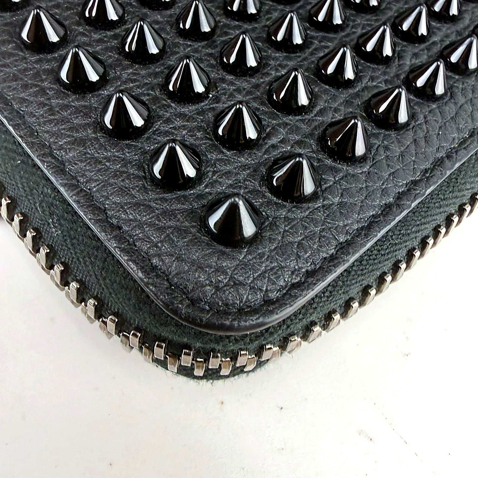 Authentic Christian Louboutin Spike-Studded Leather Zip Wallet - single