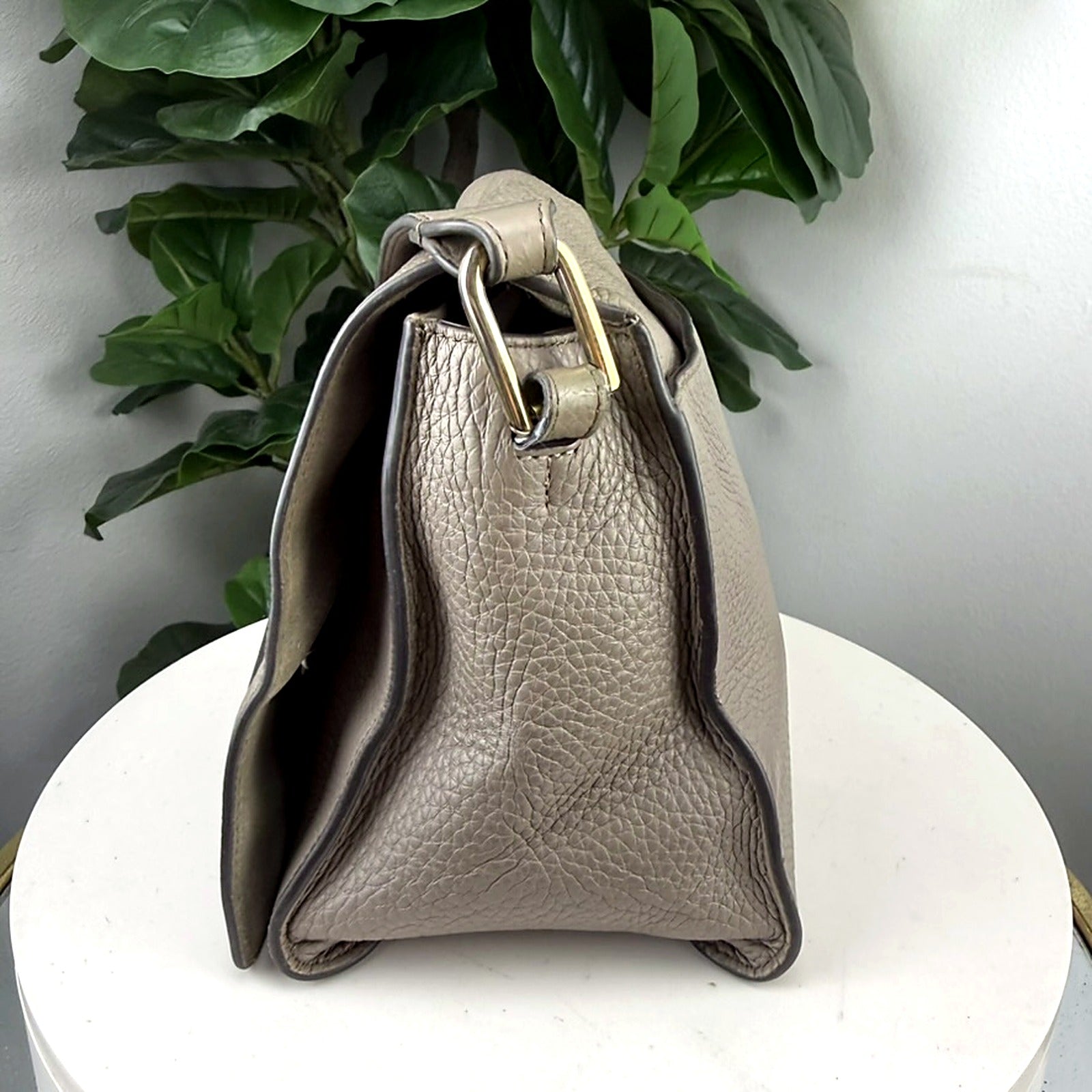 Authentic Furla Taupe Pebbled Leather Satchel Bag - back