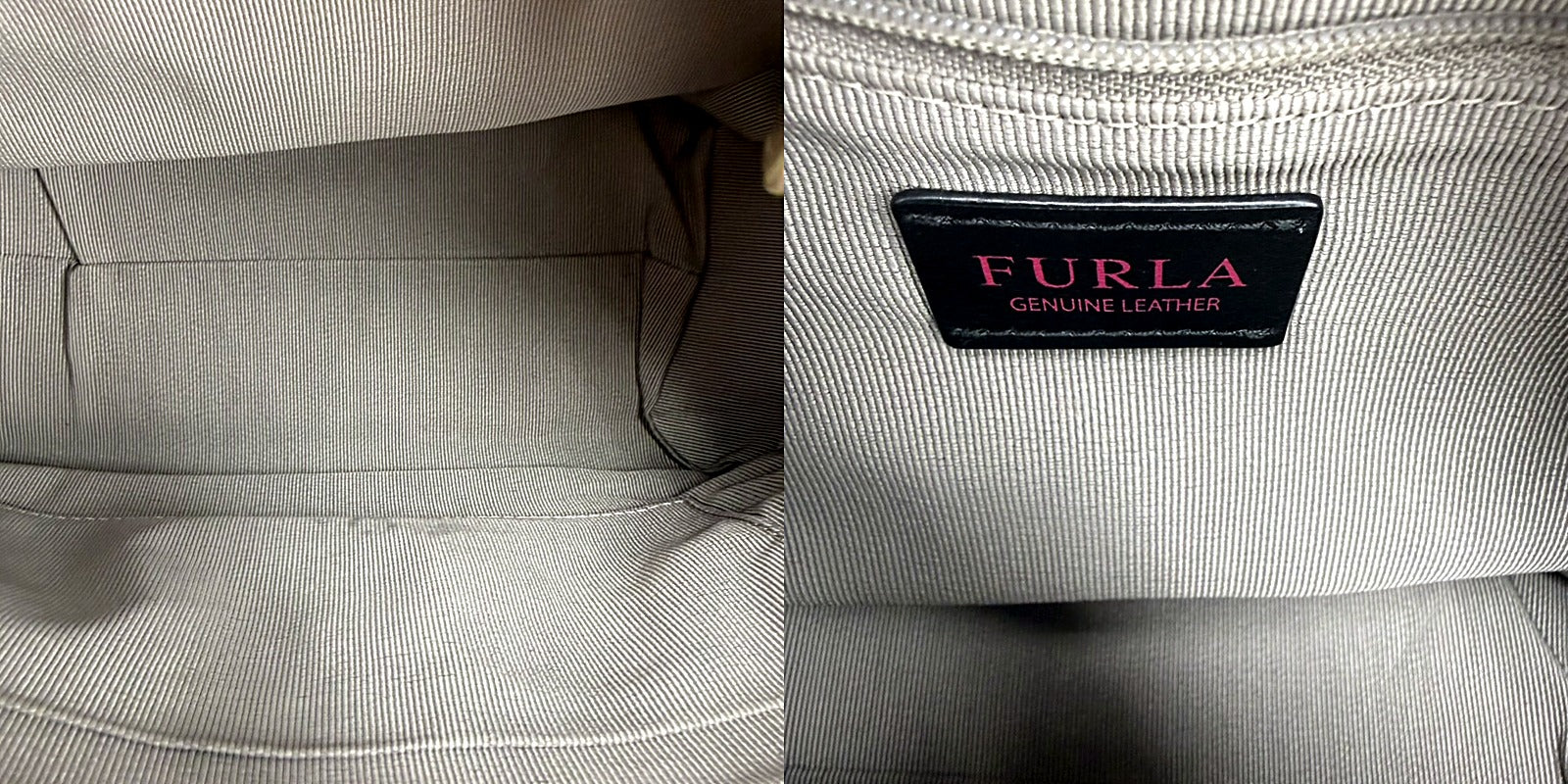 Authentic Furla Taupe Pebbled Leather Satchel Bag - pair