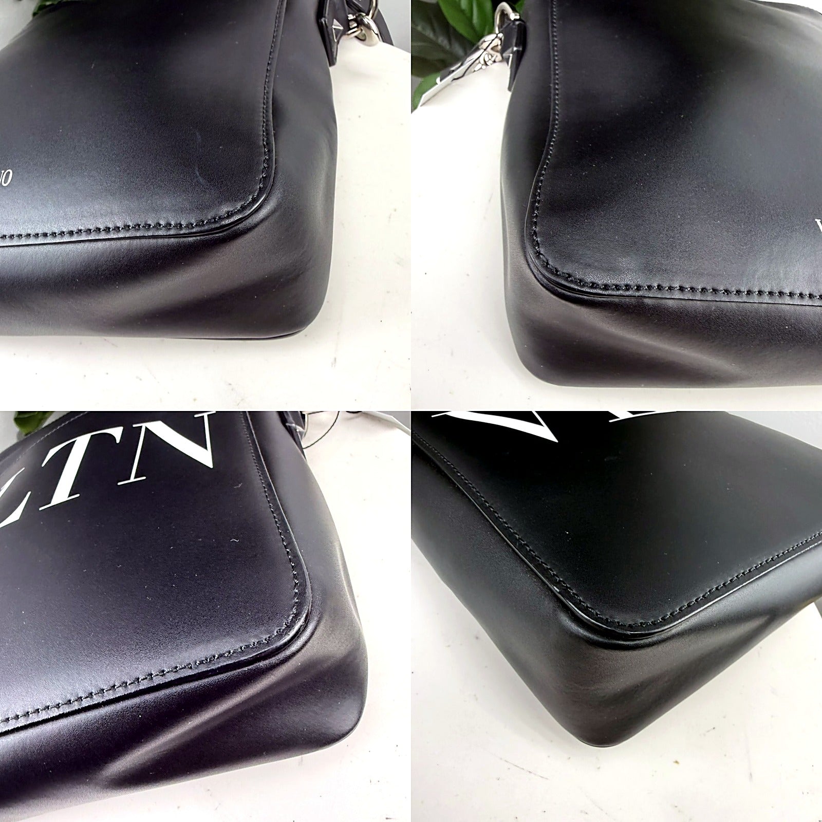 Authentic Valentino Garavani VLTN Black Leather Messenger Crossbody Bag - detail 2