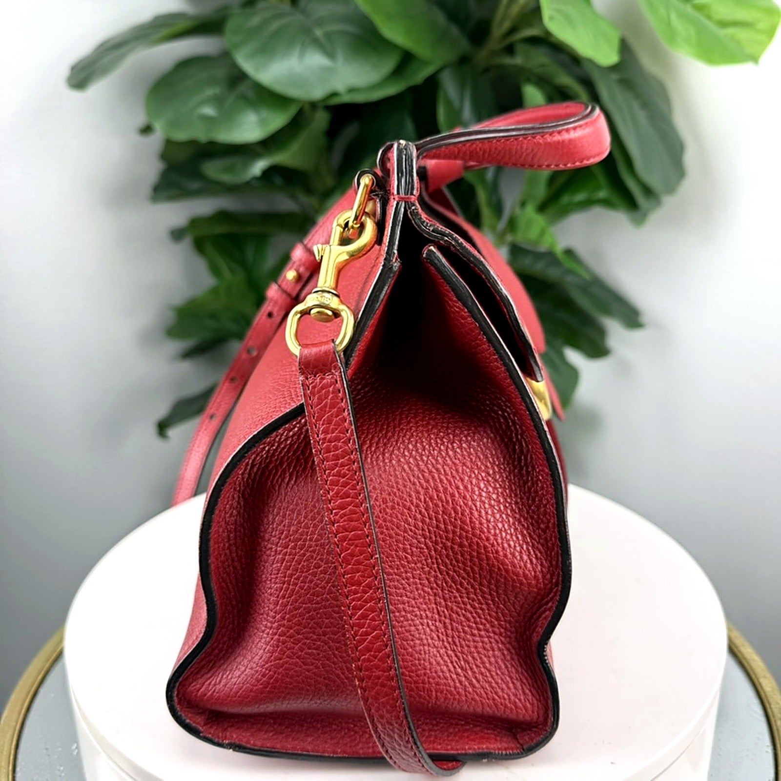 Authentic Gucci GG Marmont Red Pebbled Leather Satchel Bag - back