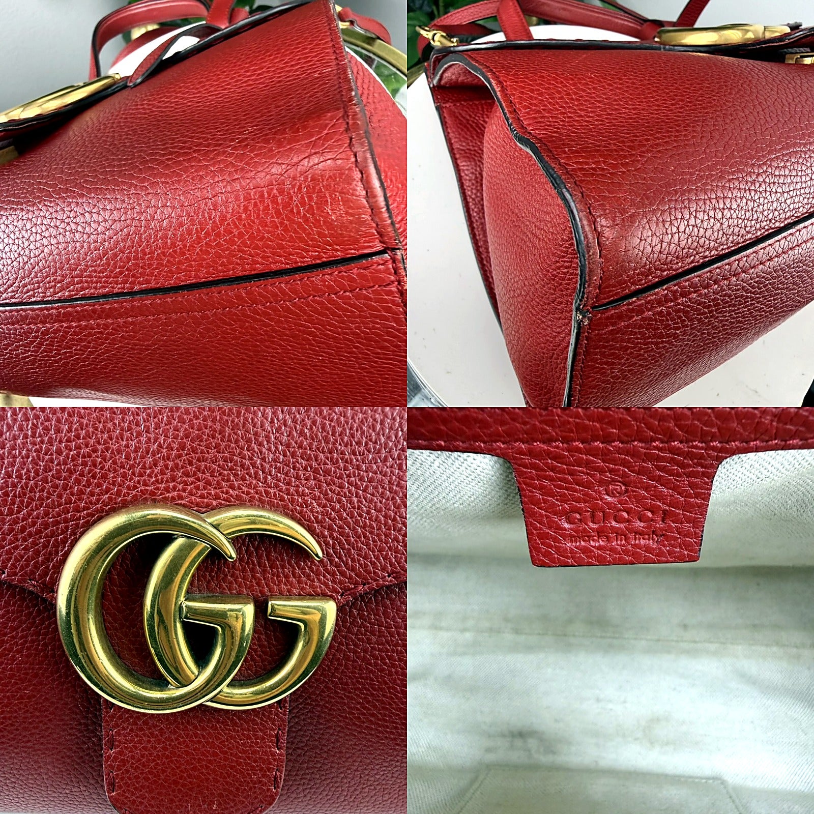 Authentic Gucci GG Marmont Red Pebbled Leather Satchel Bag - detail 3