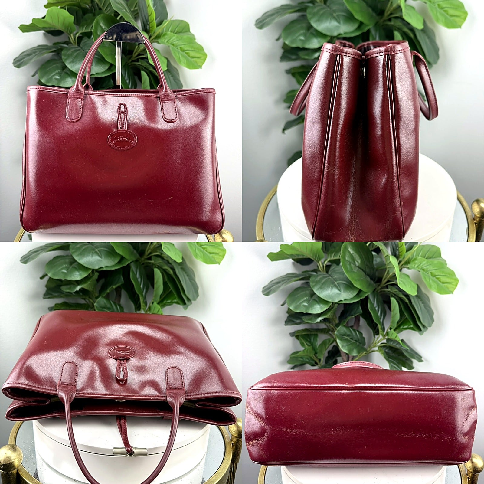 Authentic Longchamp Burgundy Leather Roseau Tote Bag - detail 1