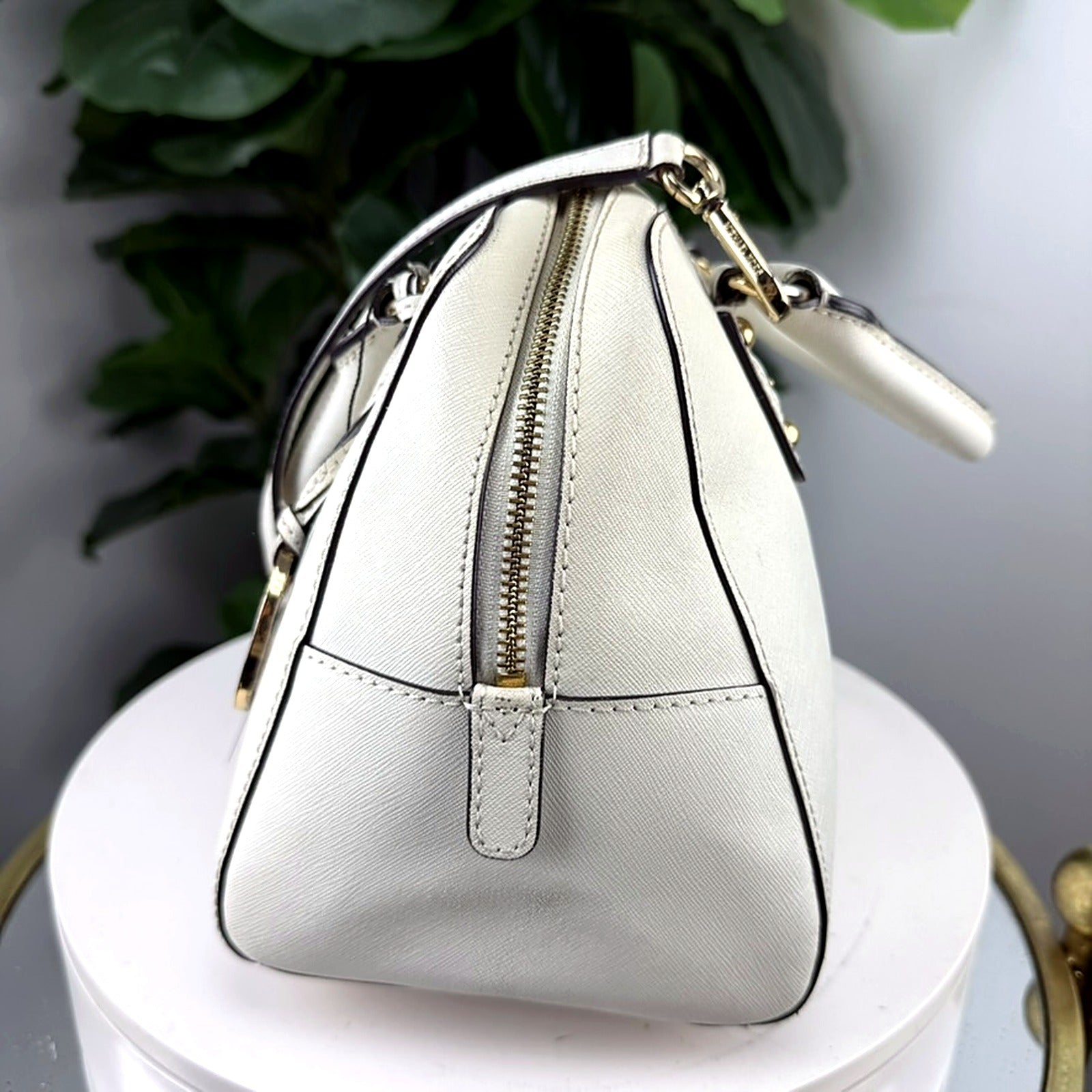 Authentic Michael Kors White Saffiano Leather Dome Satchel - back