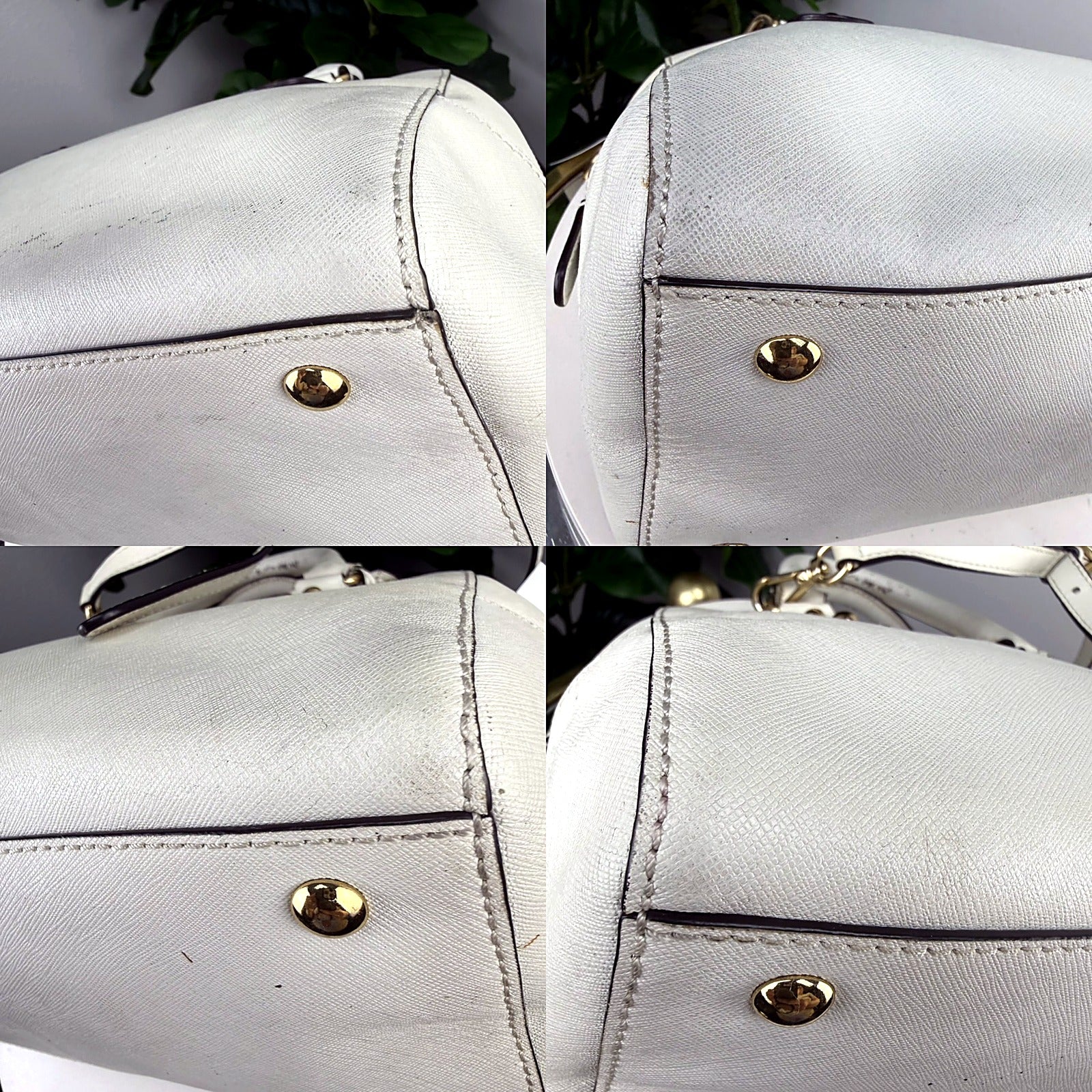 Authentic Michael Kors White Saffiano Leather Dome Satchel - detail grid 2
