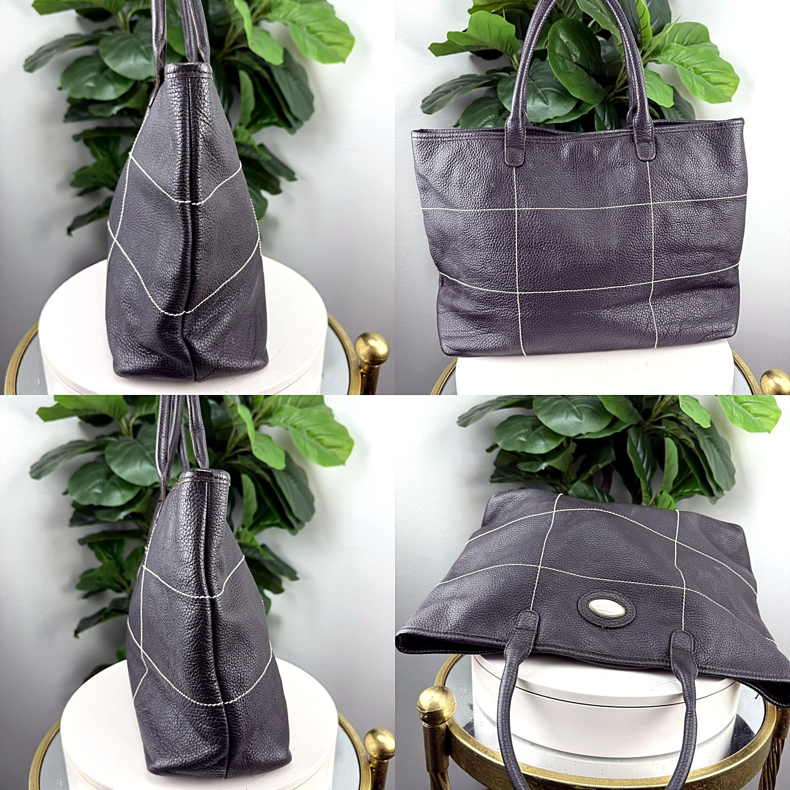 Authentic Vintage Furla Black Pebbled Leather Tote - detail grid 1