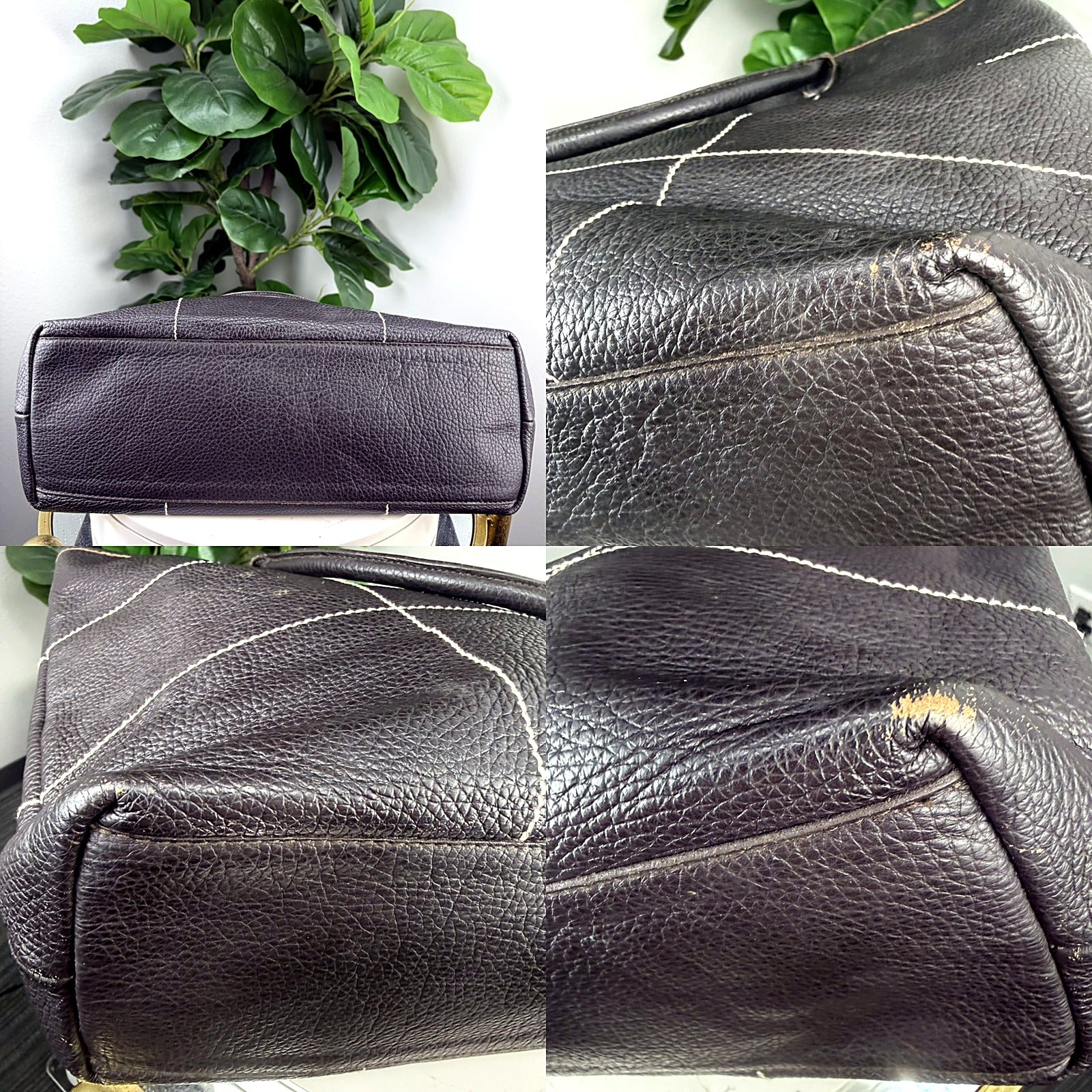 Authentic Vintage Furla Black Pebbled Leather Tote - detail grid 2