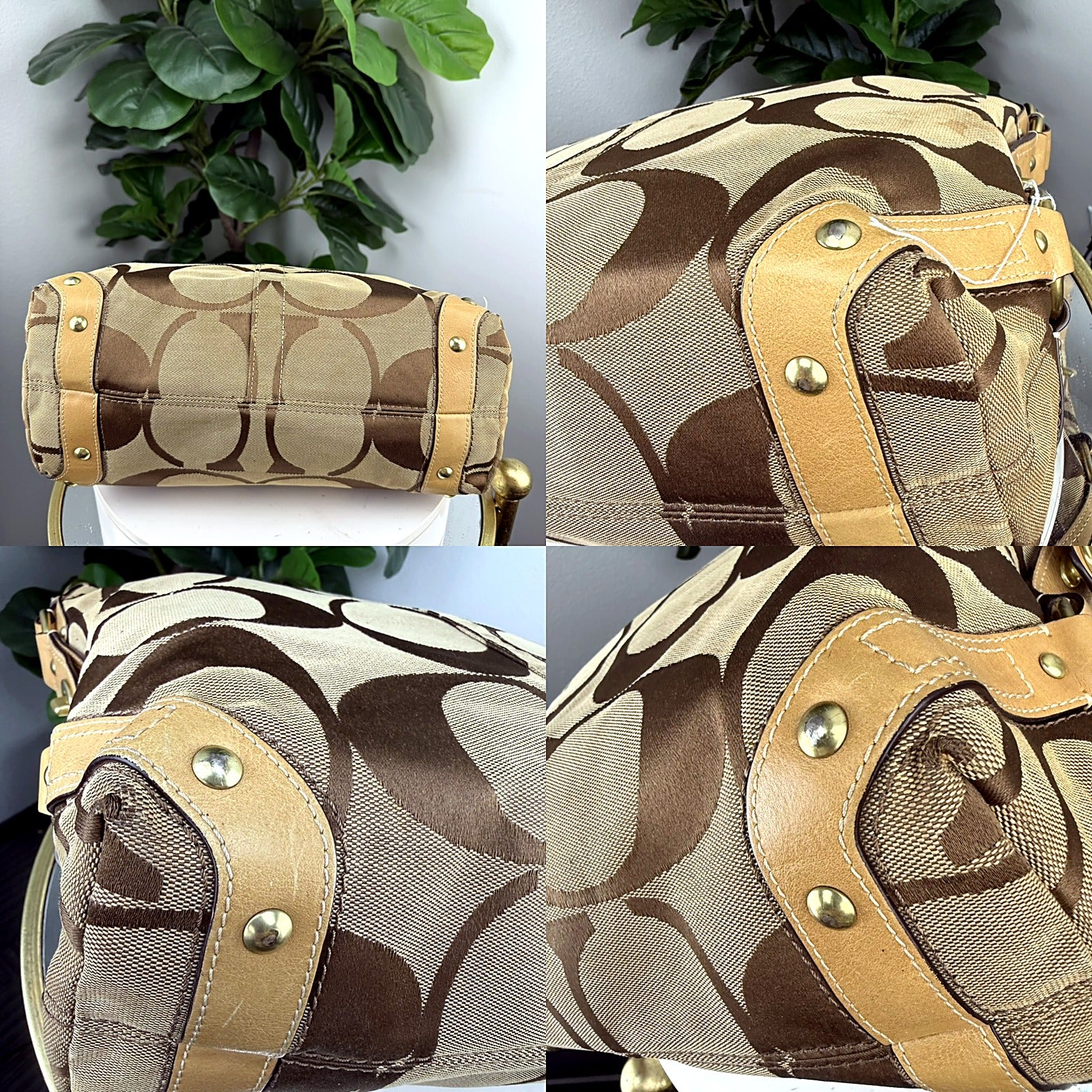 Authentic Coach Signature Khaki Jacquard Hobo Bag - detail grid 2