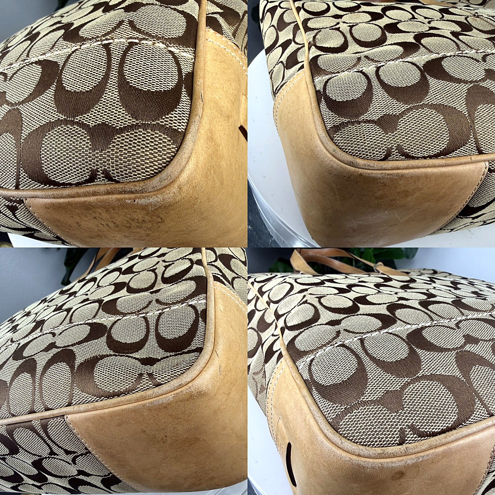 Authentic Coach Signature Khaki Canvas Bucket Tote Bag - detail grid 2