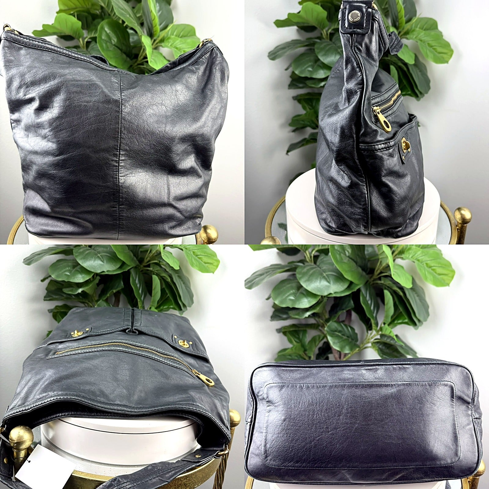 Authentic Marc by Marc Jacobs Black Leather Totally Turnlock Hobo Bag