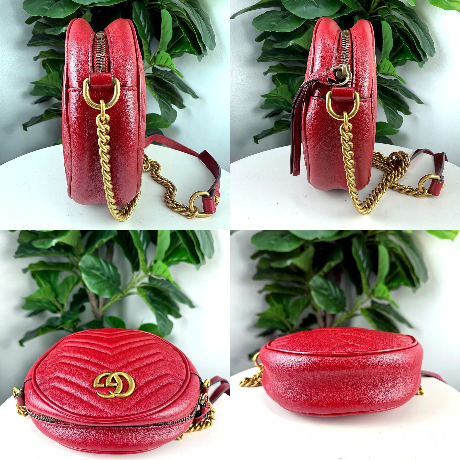 Gucci GG Marmont round mini crossbody bag - side and bottom exterior detail shots