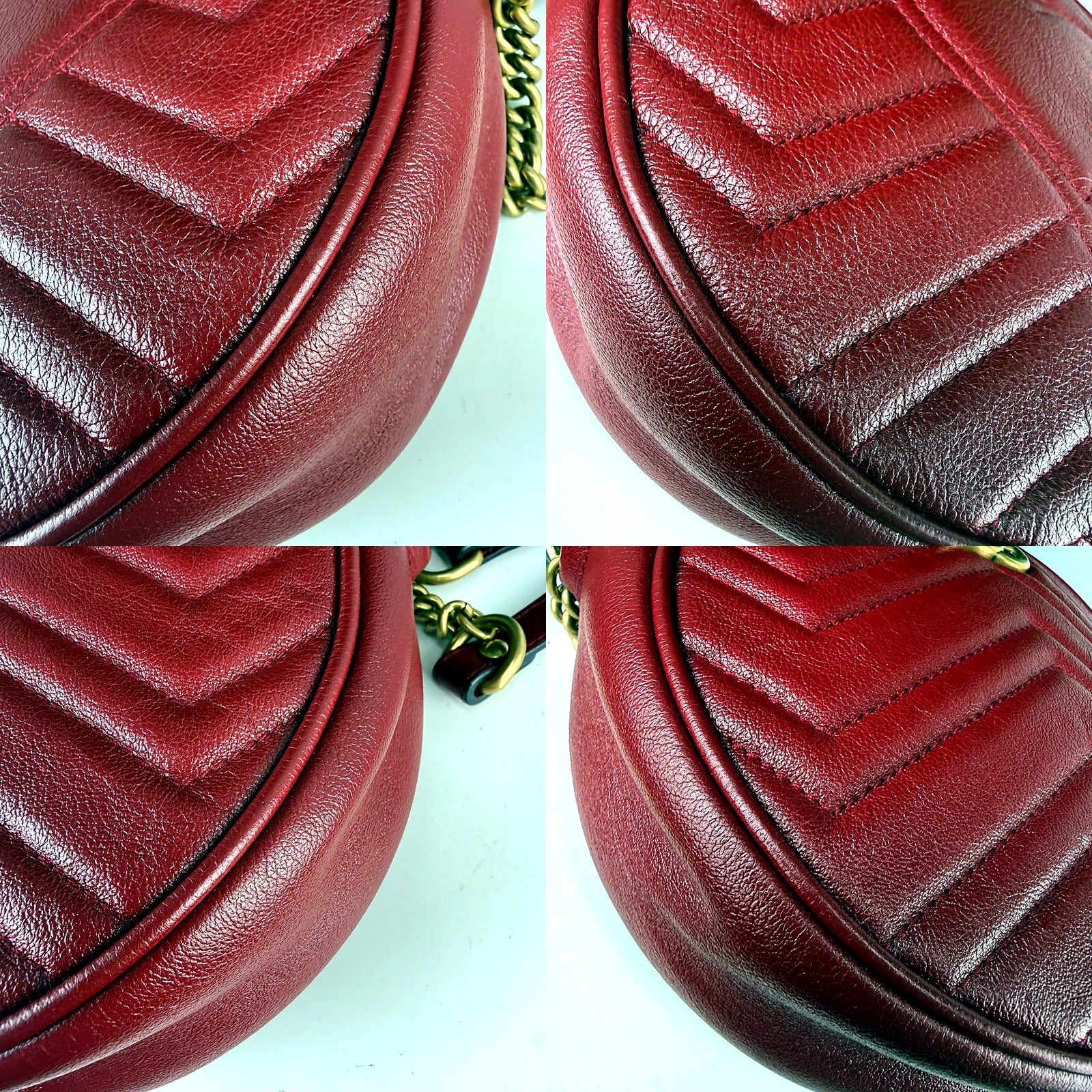 Gucci GG Marmont round mini crossbody bag - quilted leather texture close-ups